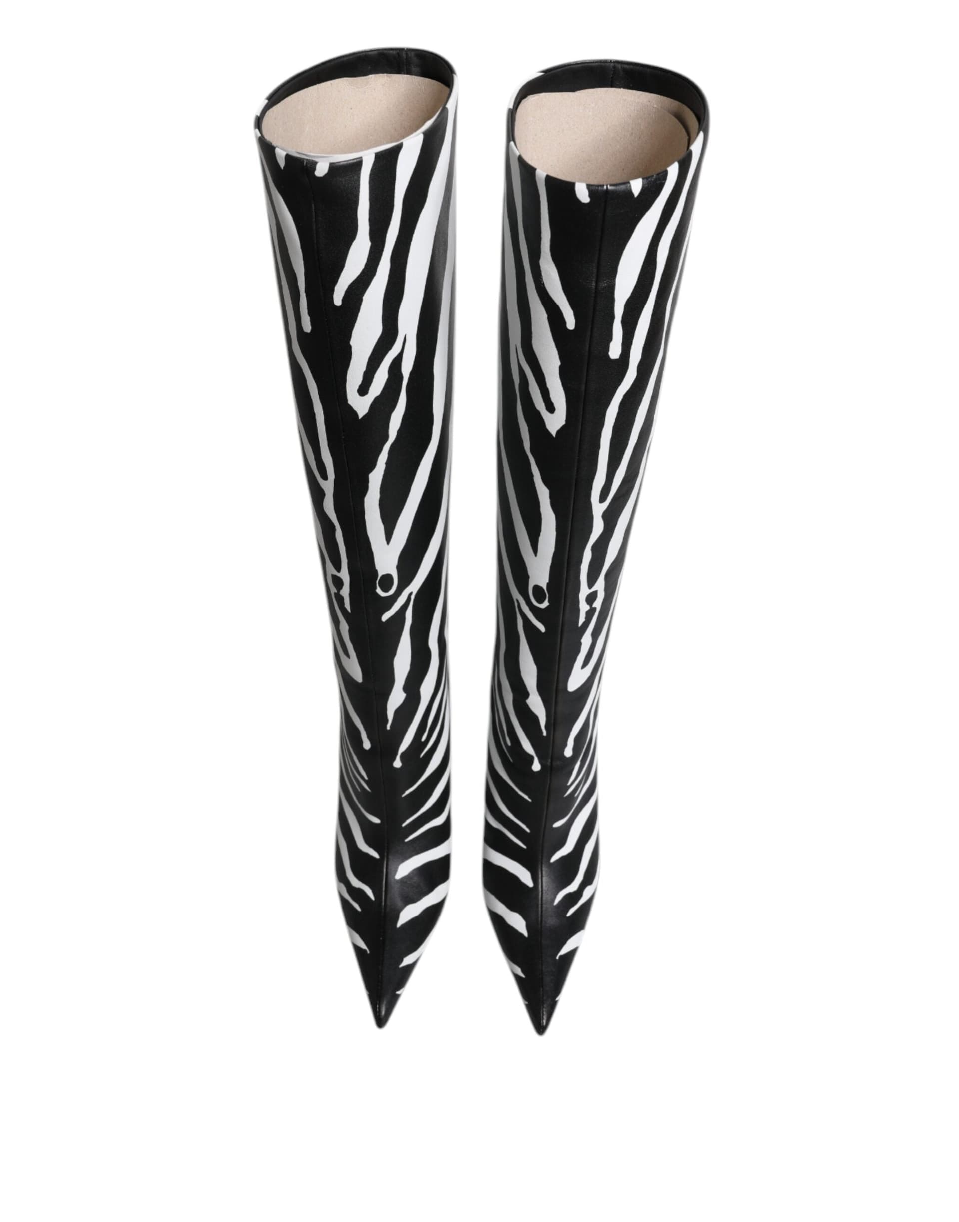 Dolce & Gabbana Black White Zebra Heels High Boots Shoes - 2