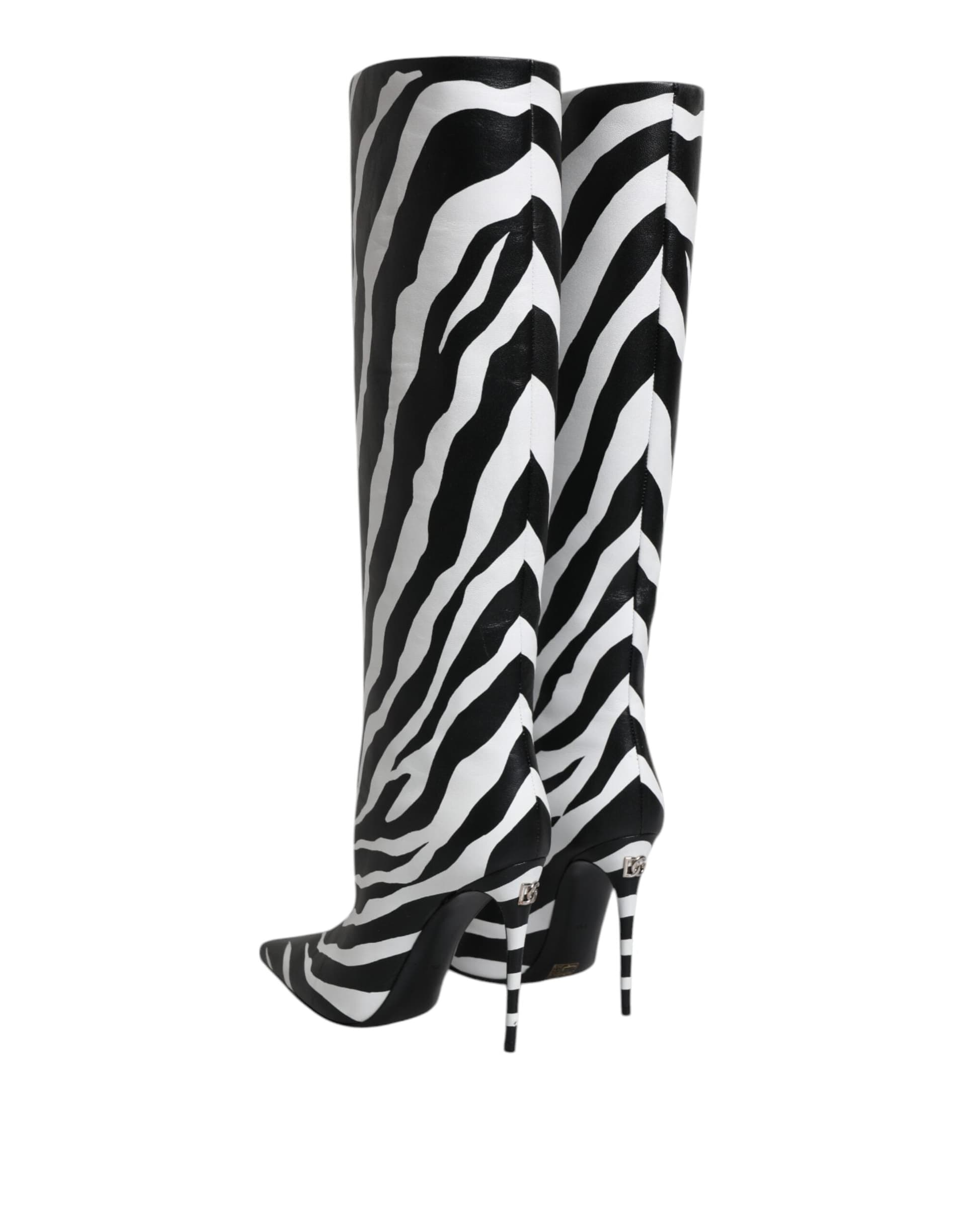 Dolce & Gabbana Black White Zebra Heels High Boots Shoes - 4