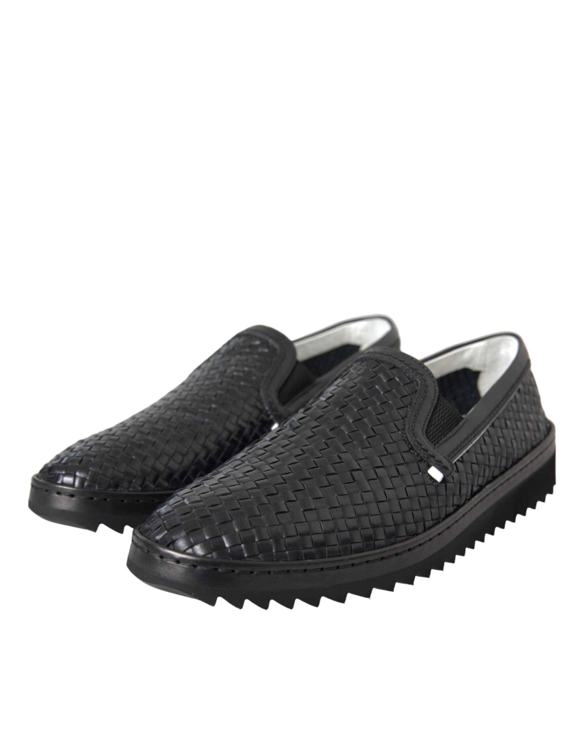 Dolce & Gabbana Black Woven Buffalo Leather Men Loafers Shoes - 2