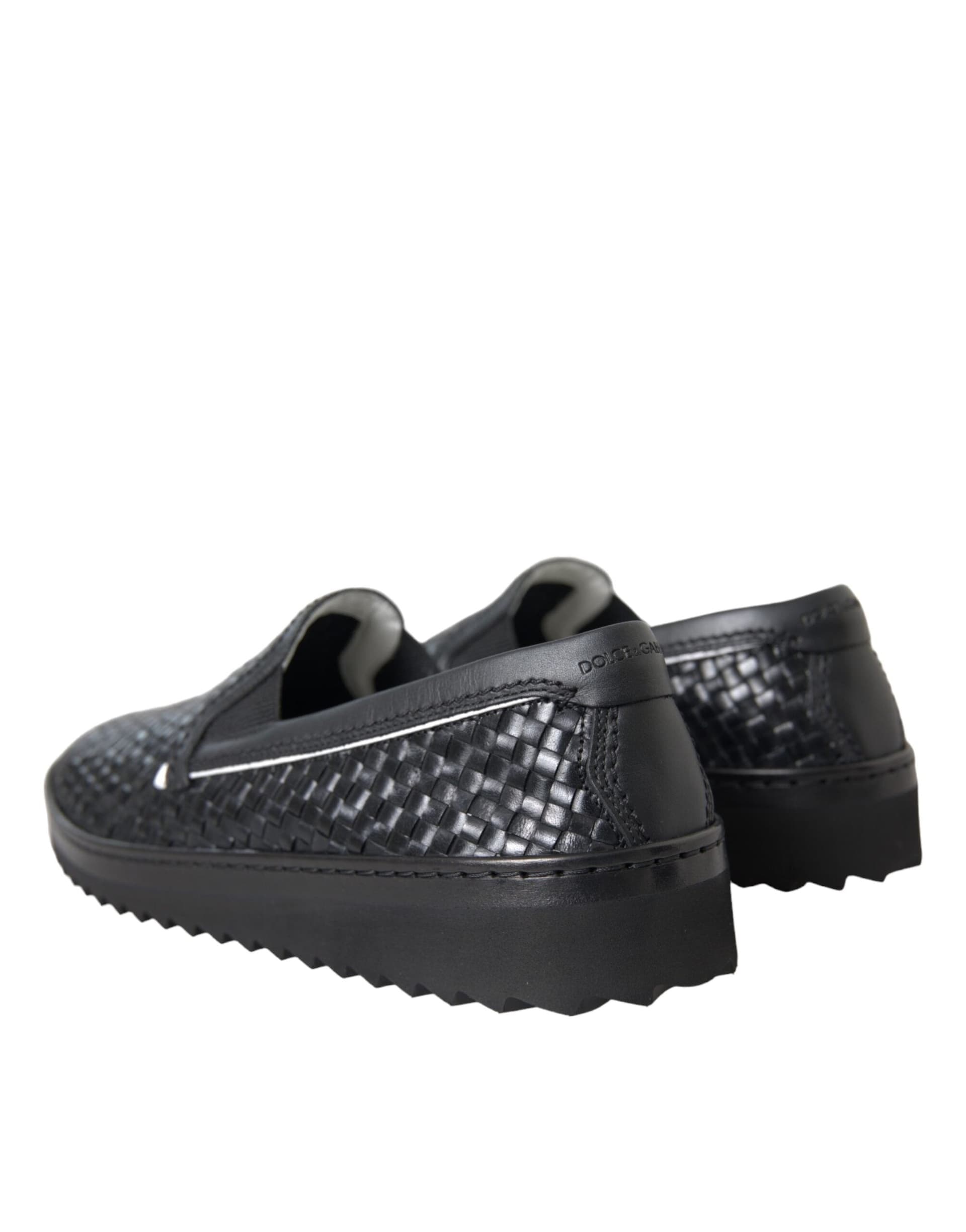 Dolce & Gabbana Black Woven Buffalo Leather Men Loafers Shoes - 3