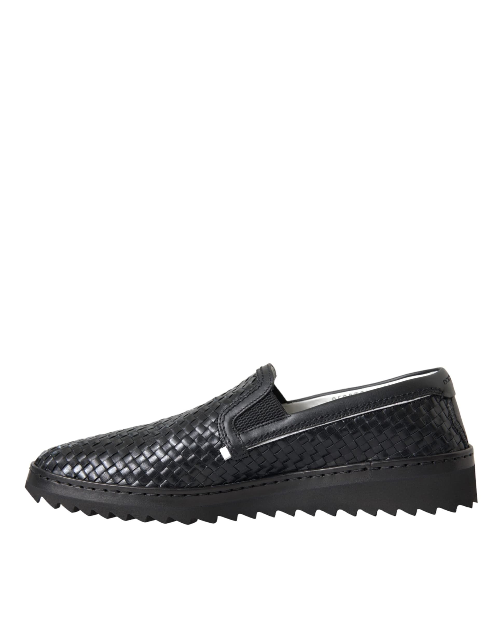 Dolce & Gabbana Black Woven Buffalo Leather Men Loafers Shoes - 4