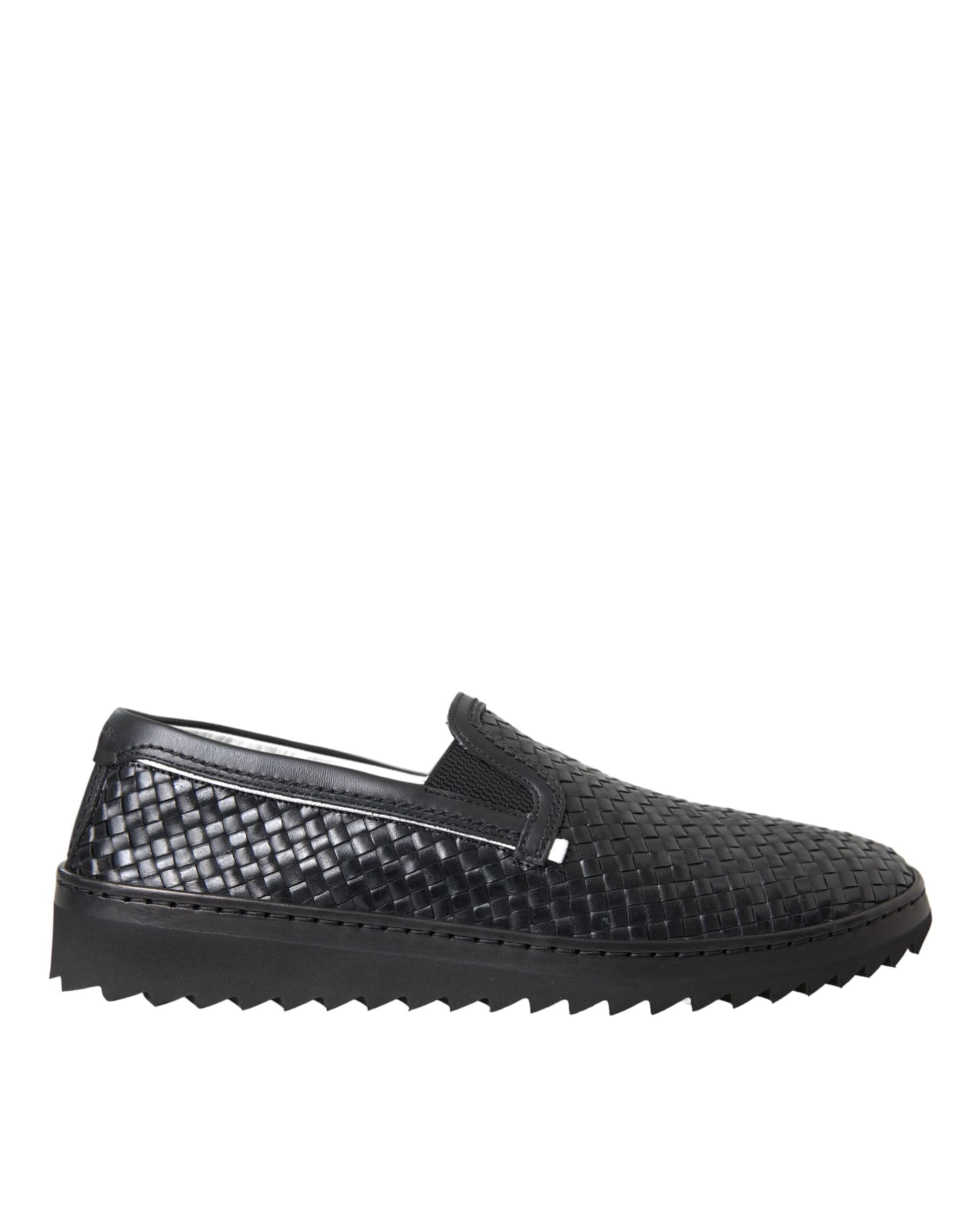 Dolce & Gabbana Black Woven Buffalo Leather Men Loafers Shoes - 5