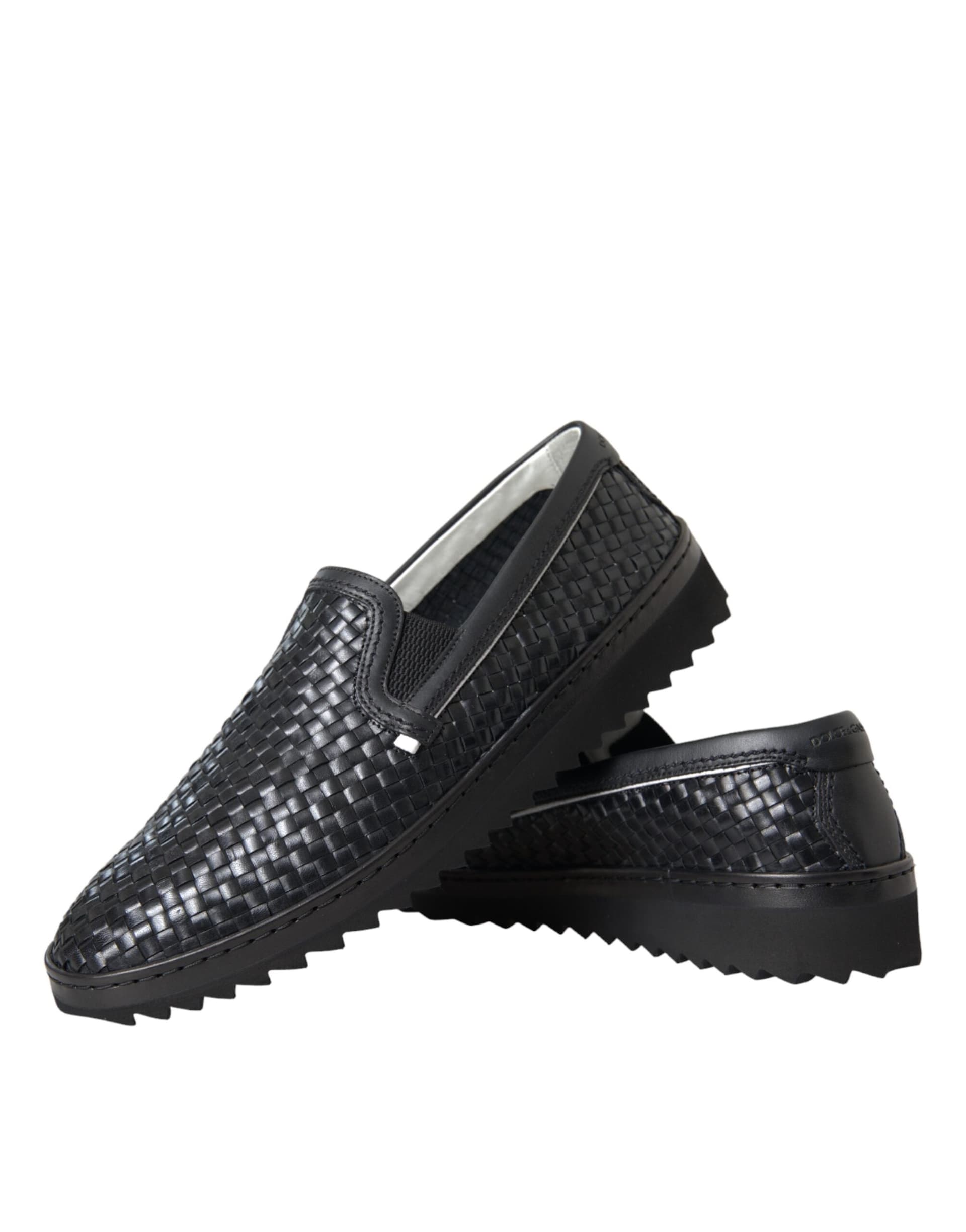 Dolce & Gabbana Black Woven Buffalo Leather Men Loafers Shoes - 7