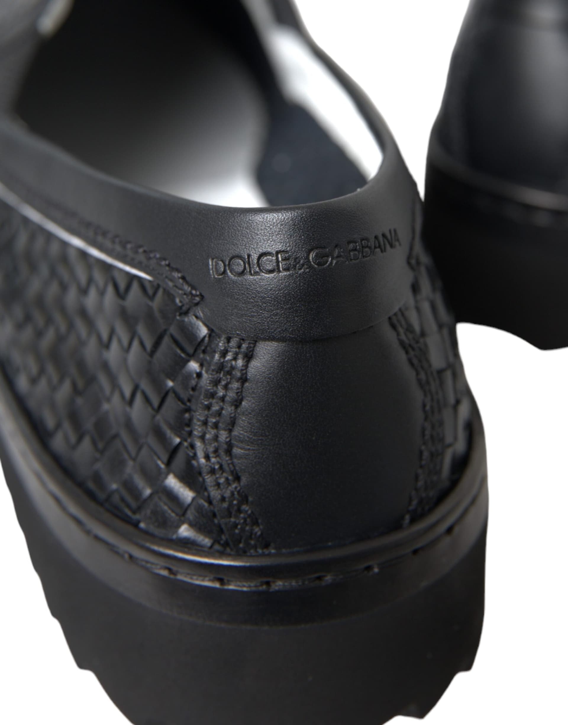 Dolce & Gabbana Black Woven Buffalo Leather Men Loafers Shoes - 8