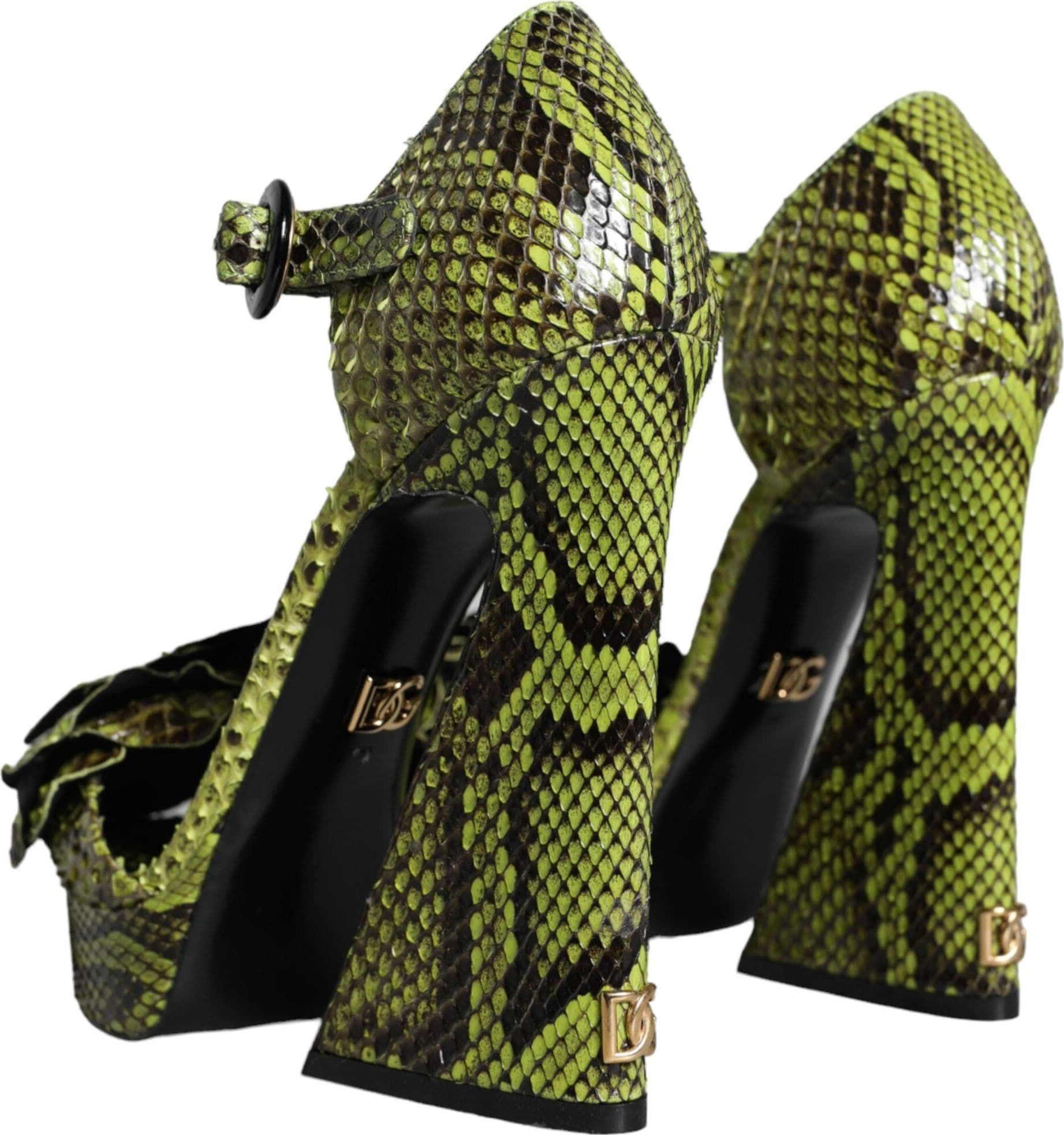 Dolce & Gabbana Green Exotic Leather Ankle Strap Heels Sandals Shoes - 3