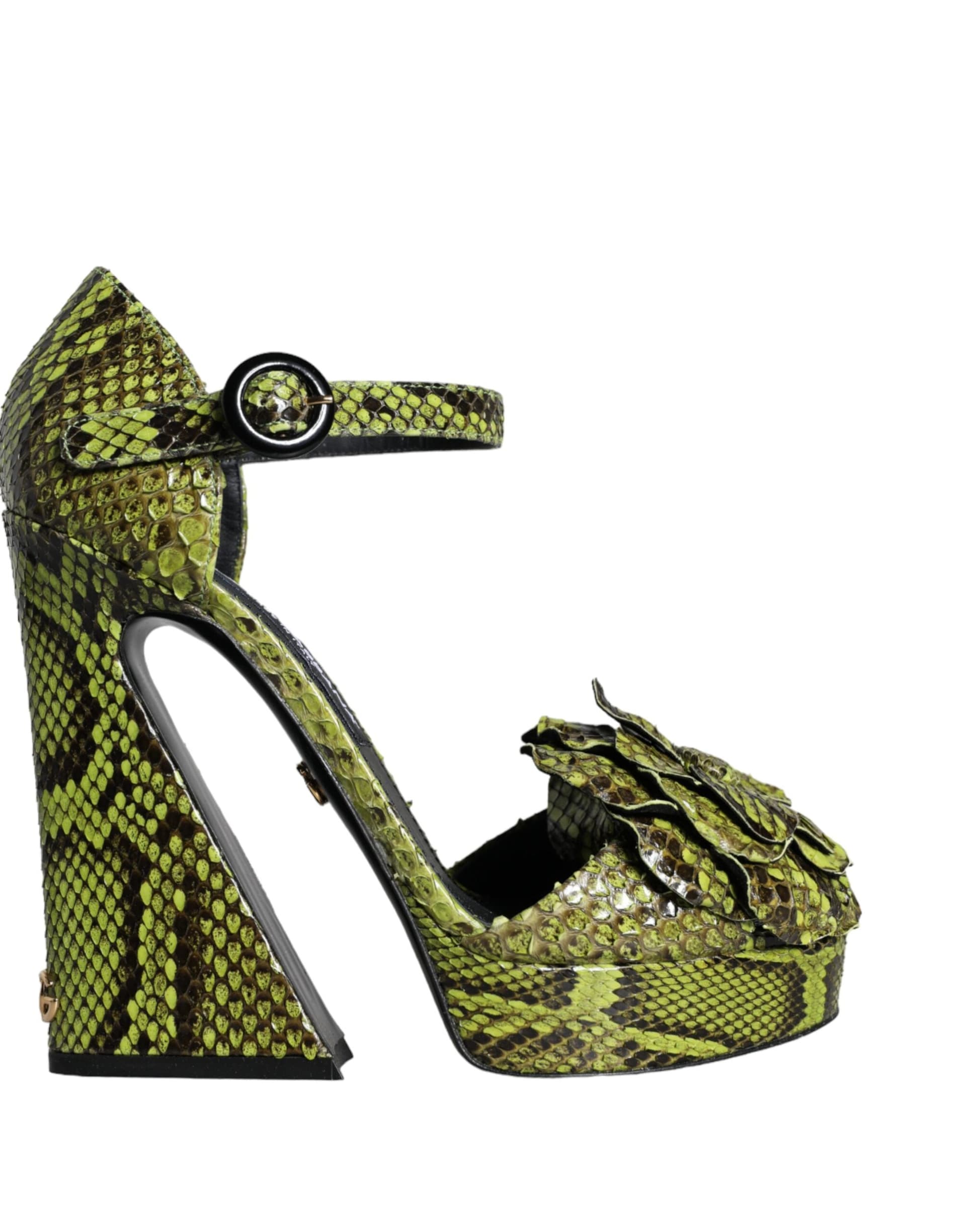 Dolce & Gabbana Green Exotic Leather Ankle Strap Heels Sandals Shoes - 4