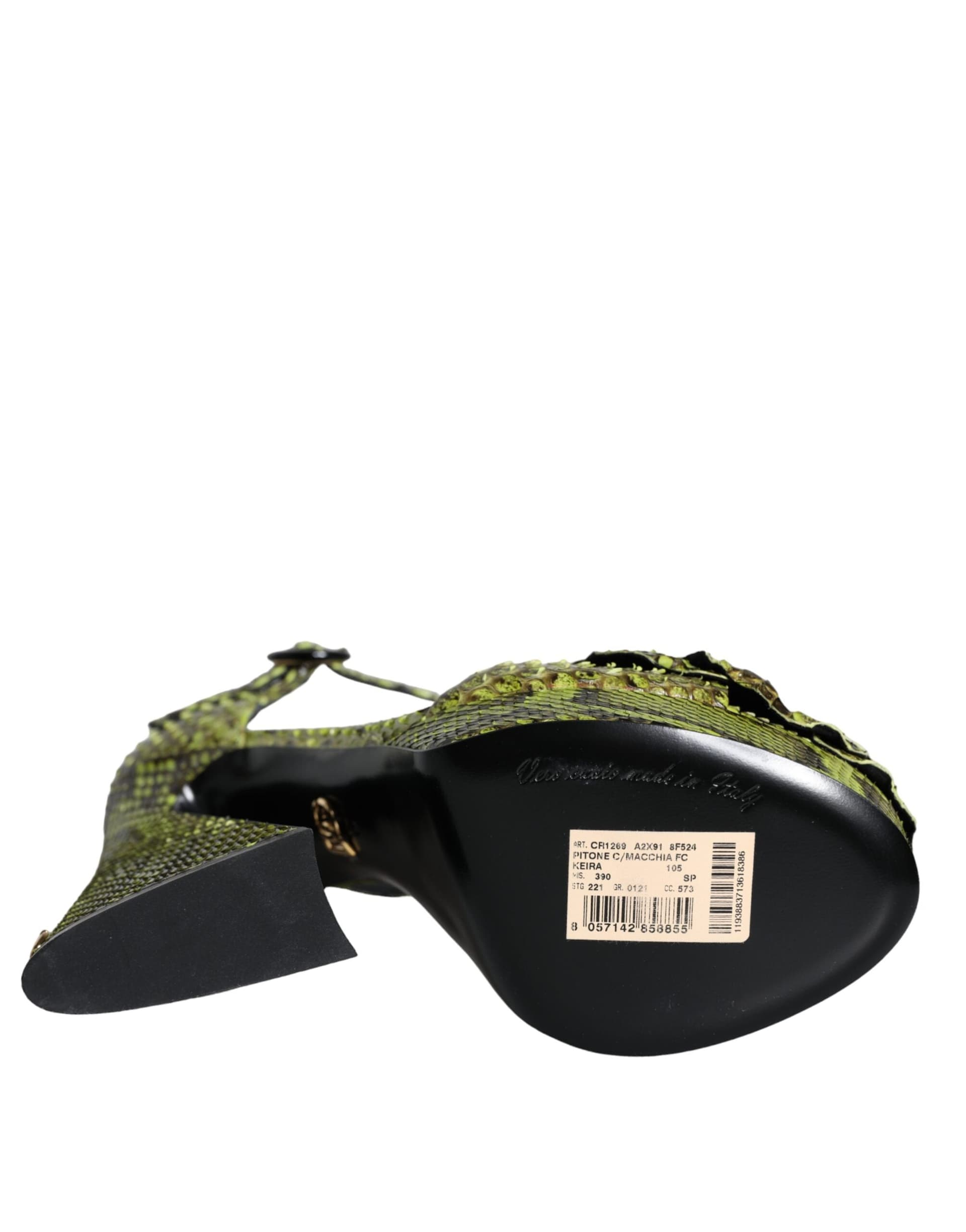 Dolce & Gabbana Green Exotic Leather Ankle Strap Heels Sandals Shoes - 7