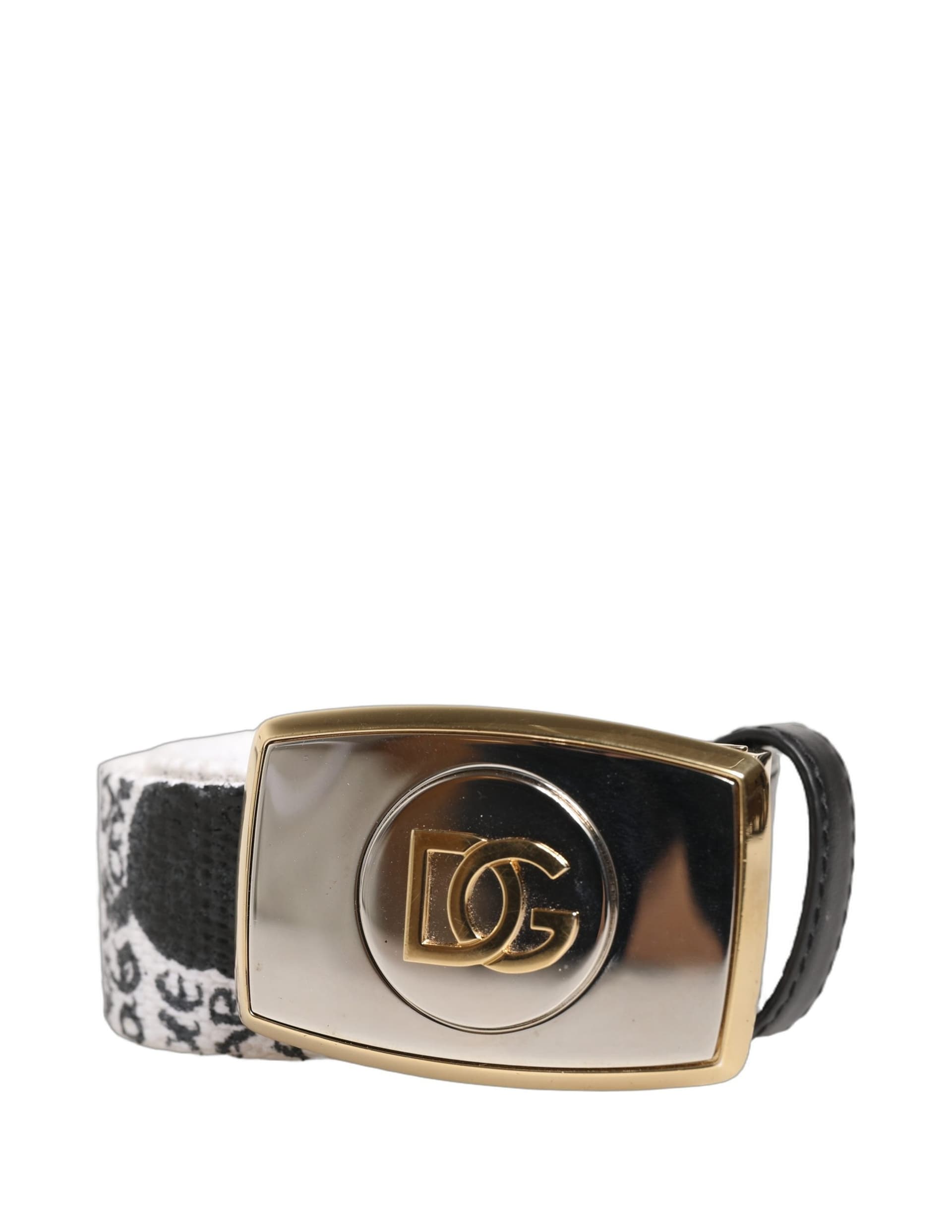 Dolce & Gabbana White Graffiti Print Gold Metal Buckle Belt - 3
