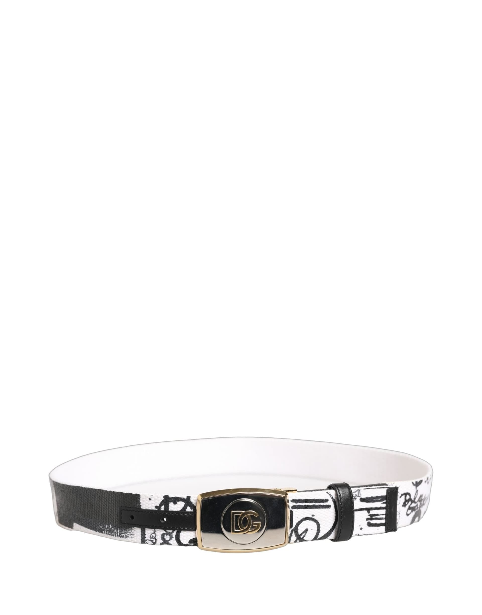 Dolce & Gabbana White Graffiti Print Gold Metal Buckle Belt - 4