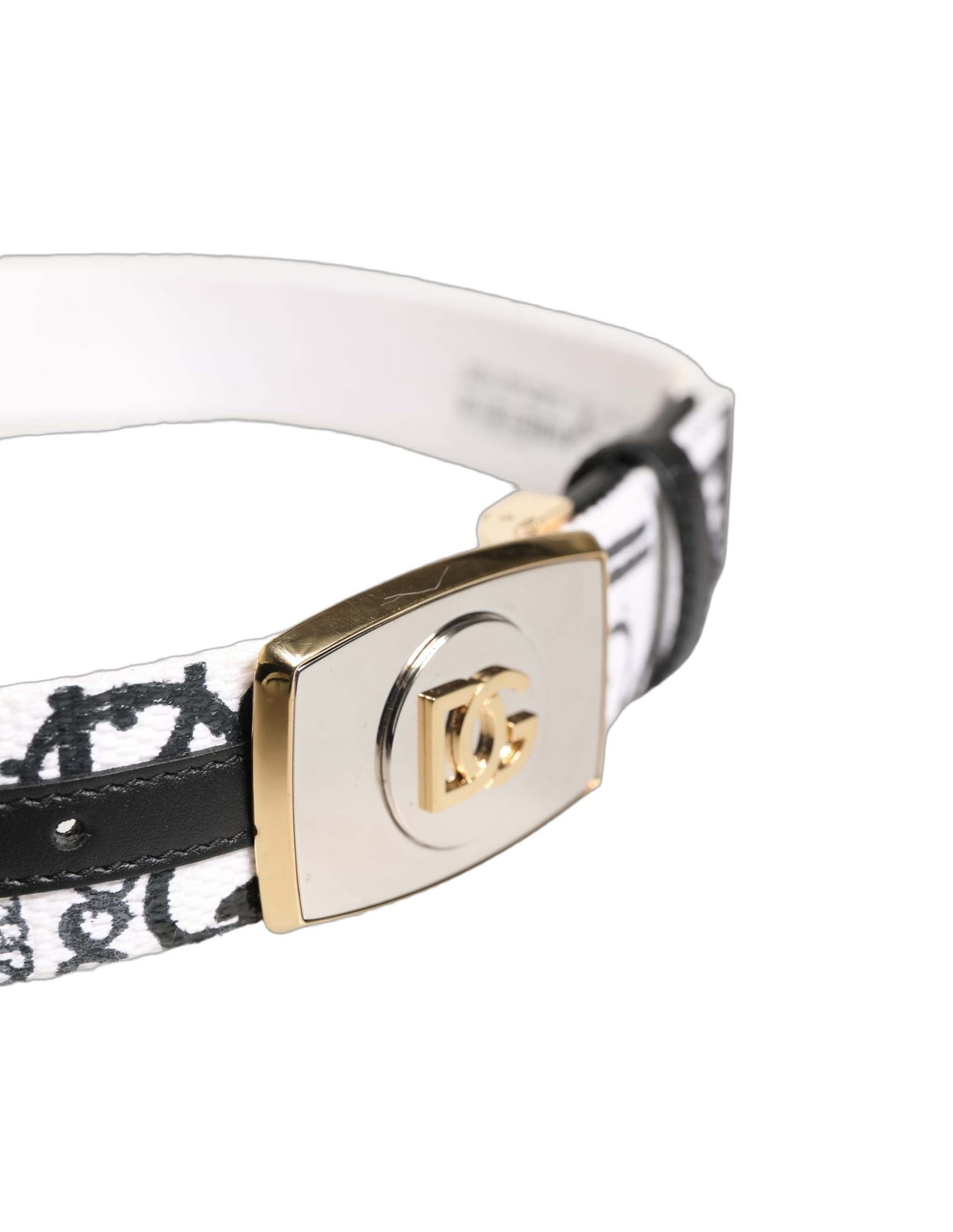 Dolce & Gabbana White Graffiti Print Gold Metal Buckle Belt - 5