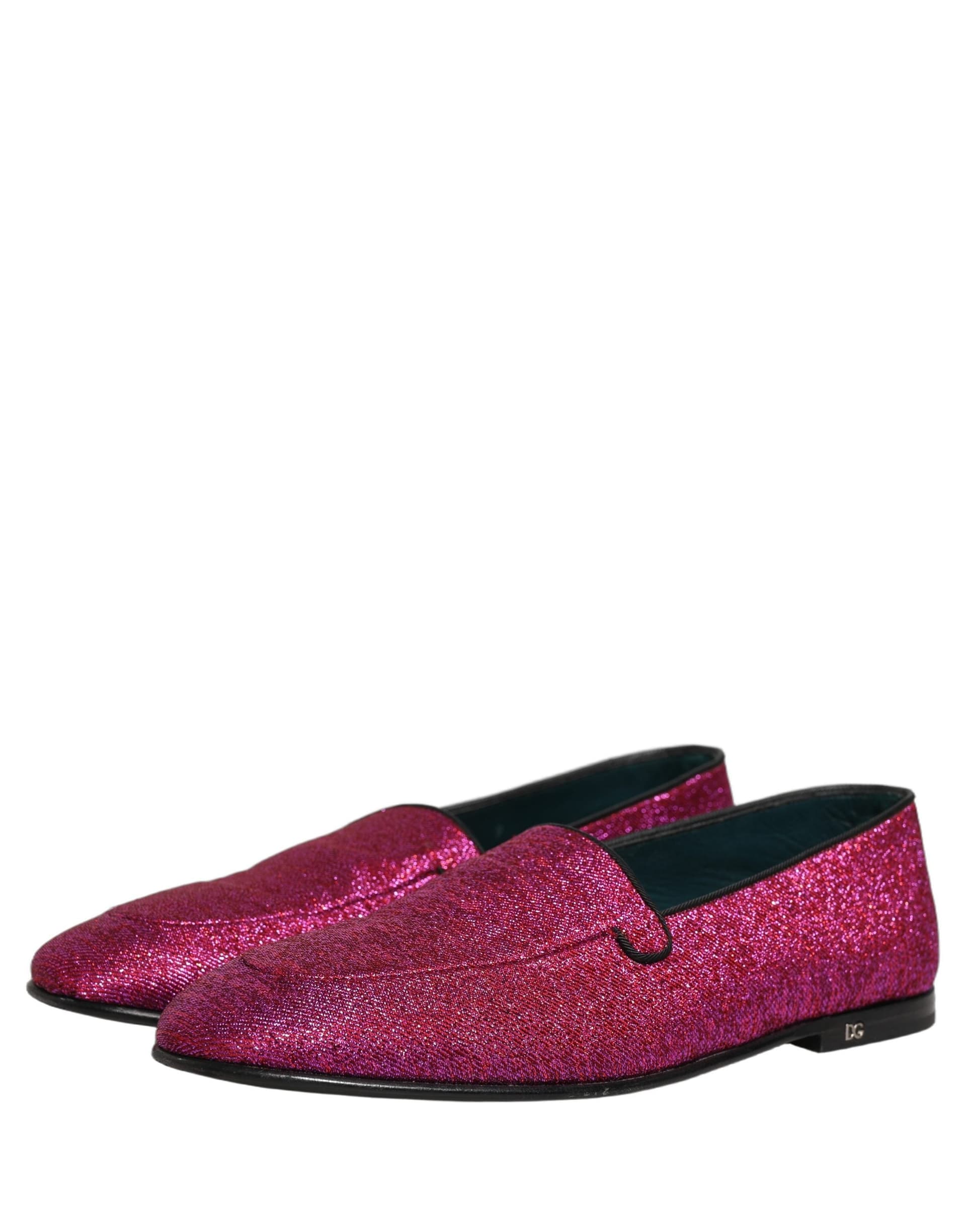 Dolce & Gabbana Pink Glitter Lurex Logo Dress Loafers Shoes - 3