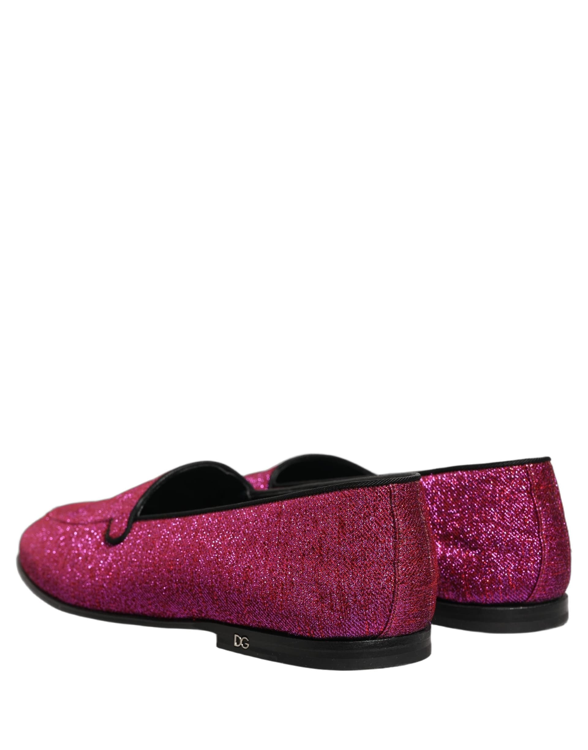 Dolce & Gabbana Pink Glitter Lurex Logo Dress Loafers Shoes - 4