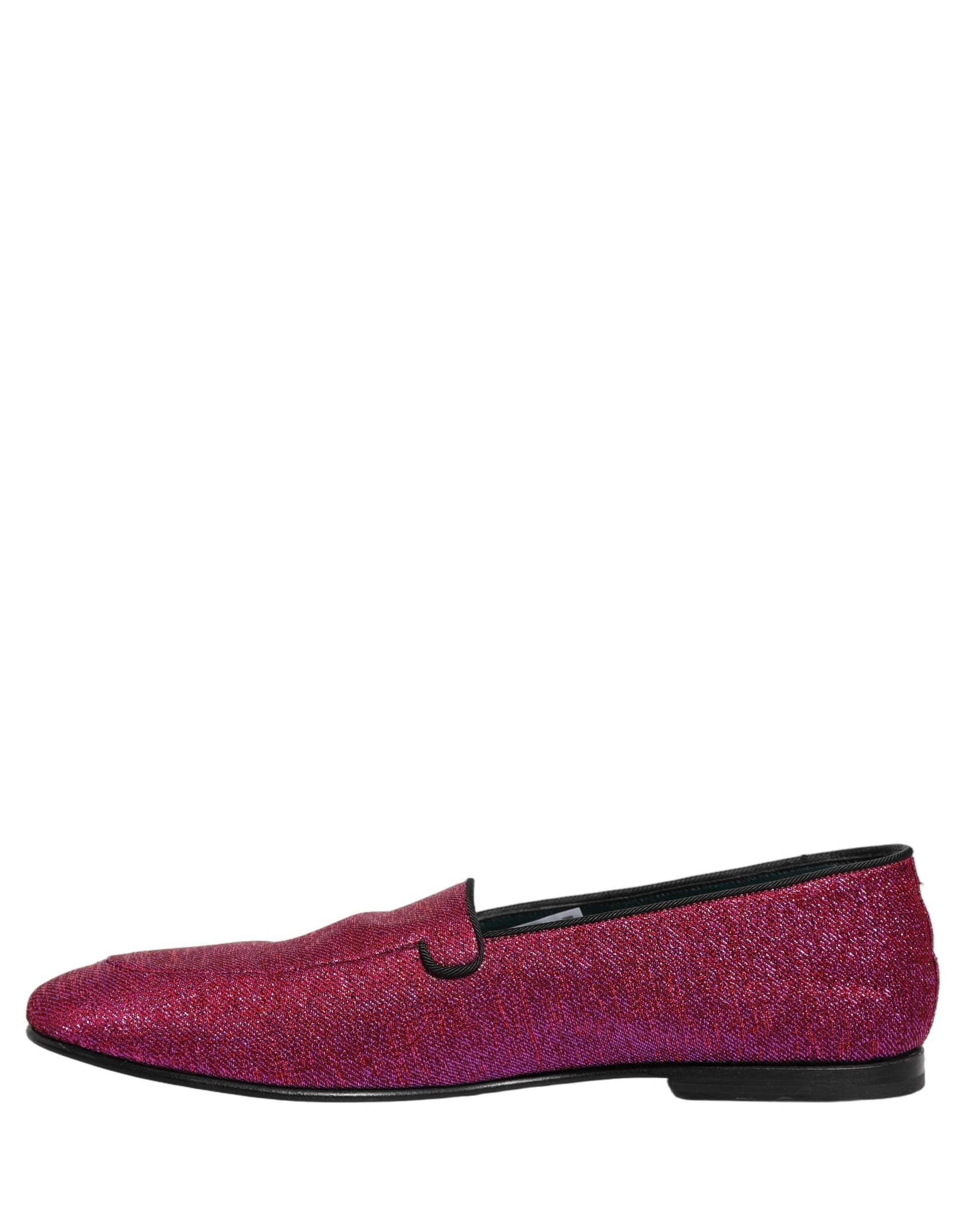 Dolce & Gabbana Pink Glitter Lurex Logo Dress Loafers Shoes - 5