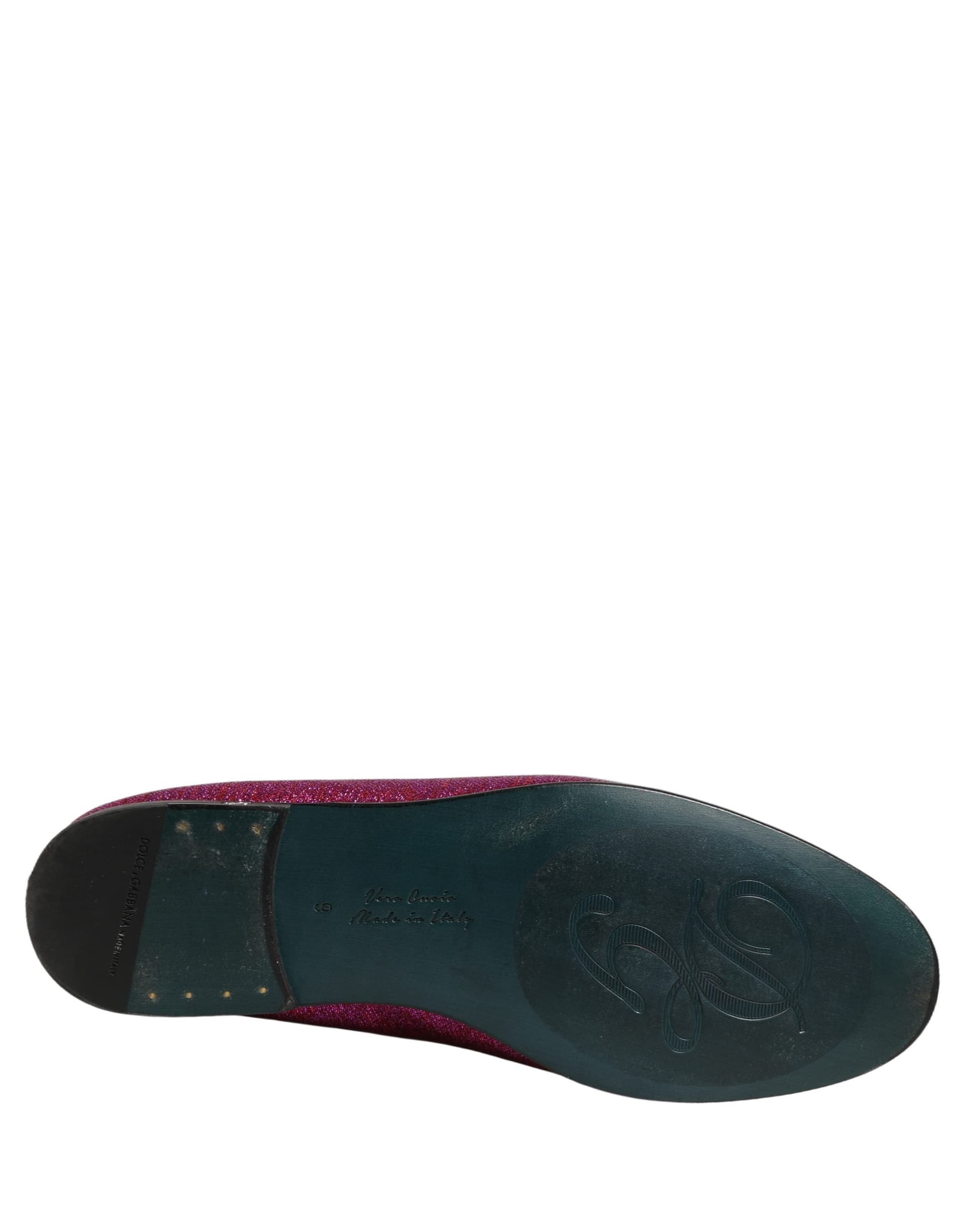 Dolce & Gabbana Pink Glitter Lurex Logo Dress Loafers Shoes - 8