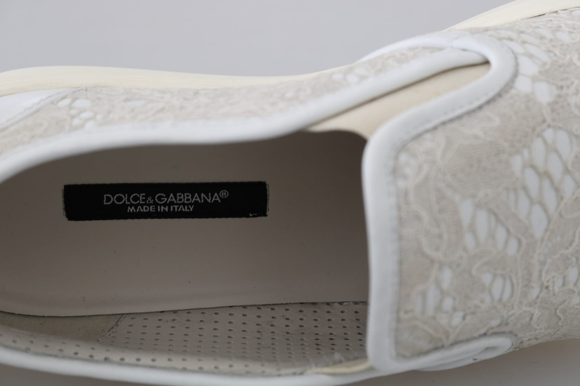 Dolce & Gabbana White Leather Lace Slip On Loafers Shoes - 5