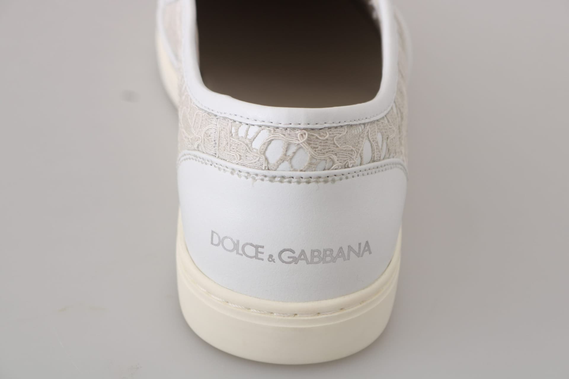 Dolce & Gabbana White Leather Lace Slip On Loafers Shoes - 6