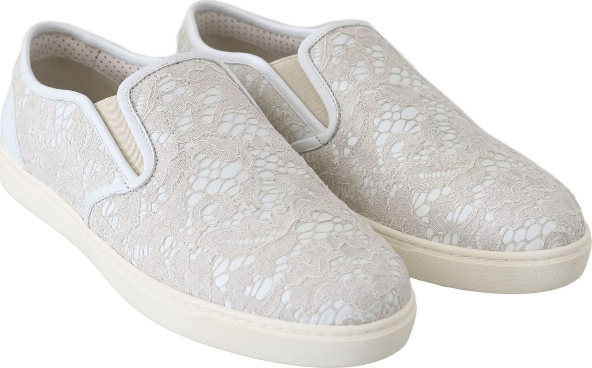 Dolce & Gabbana White Leather Lace Slip On Loafers Shoes - 8