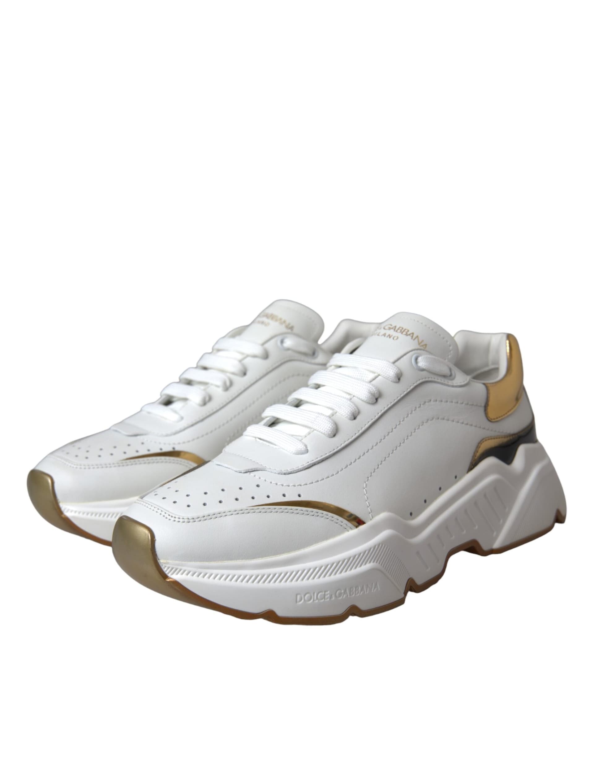 Dolce & Gabbana White Gold DAYMASTER Leather Sneakers Shoes - 2