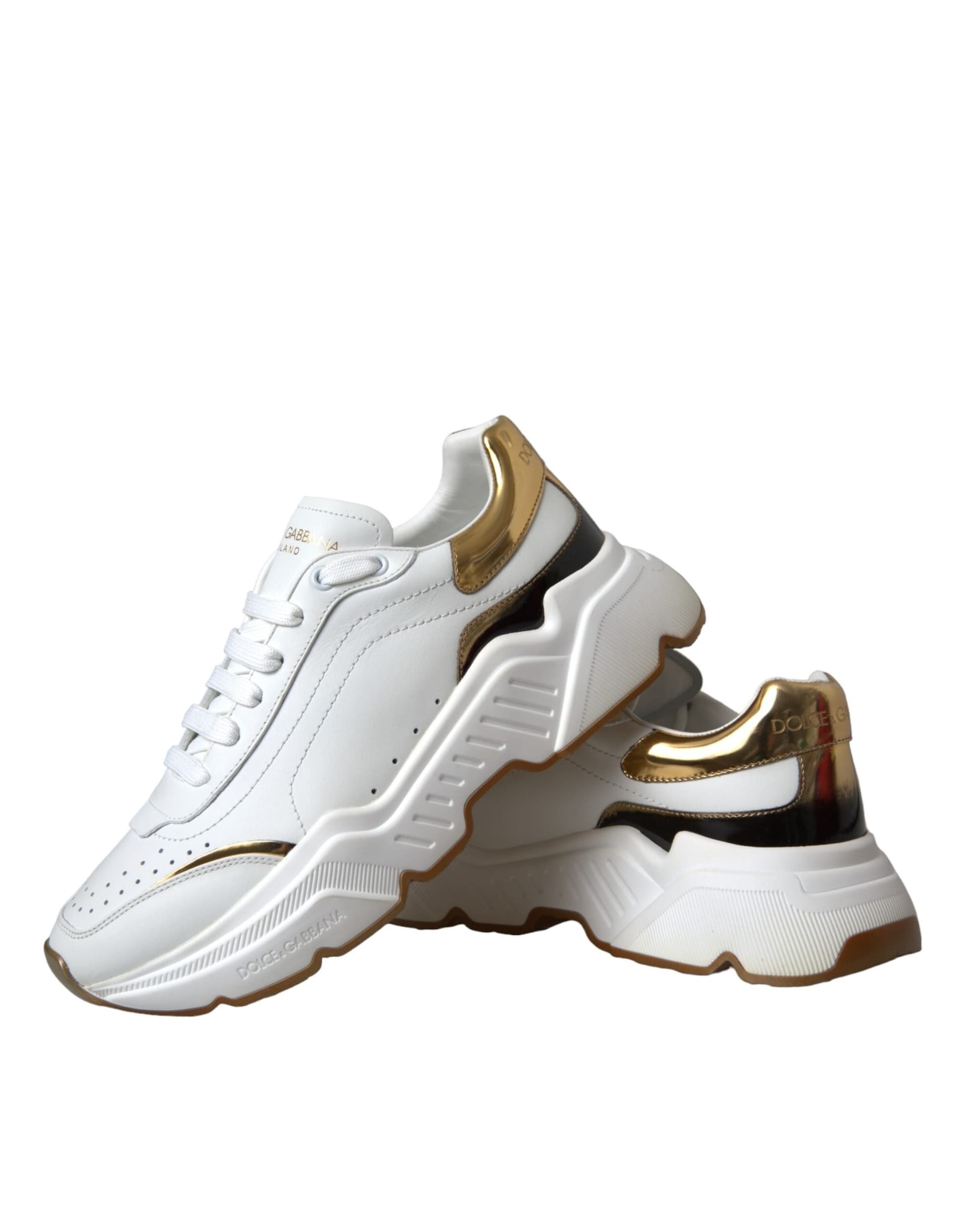Dolce & Gabbana White Gold DAYMASTER Leather Sneakers Shoes - 8