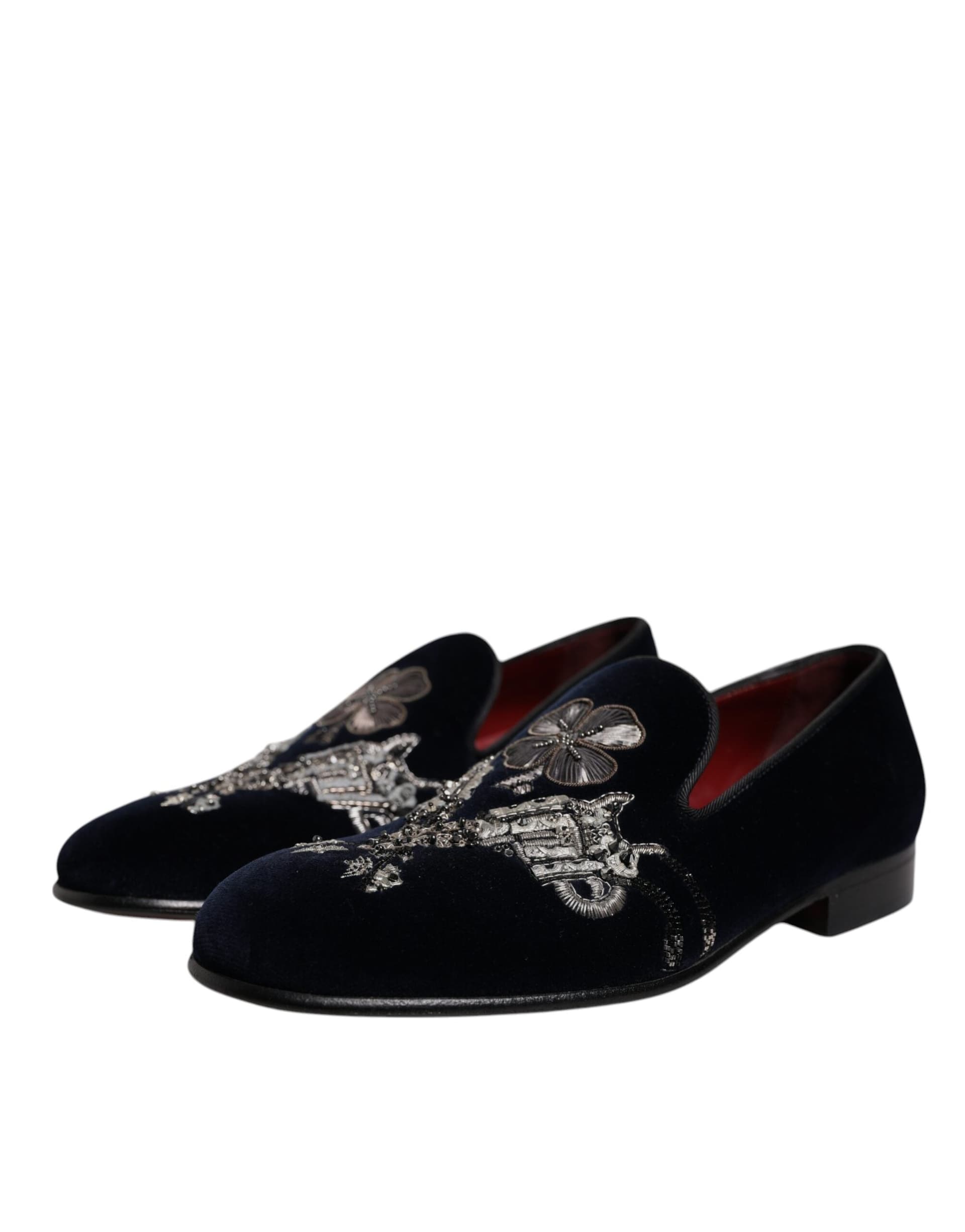 Dolce & Gabbana Black Velvet Floral Gun Loafers Dress Shoes - 2