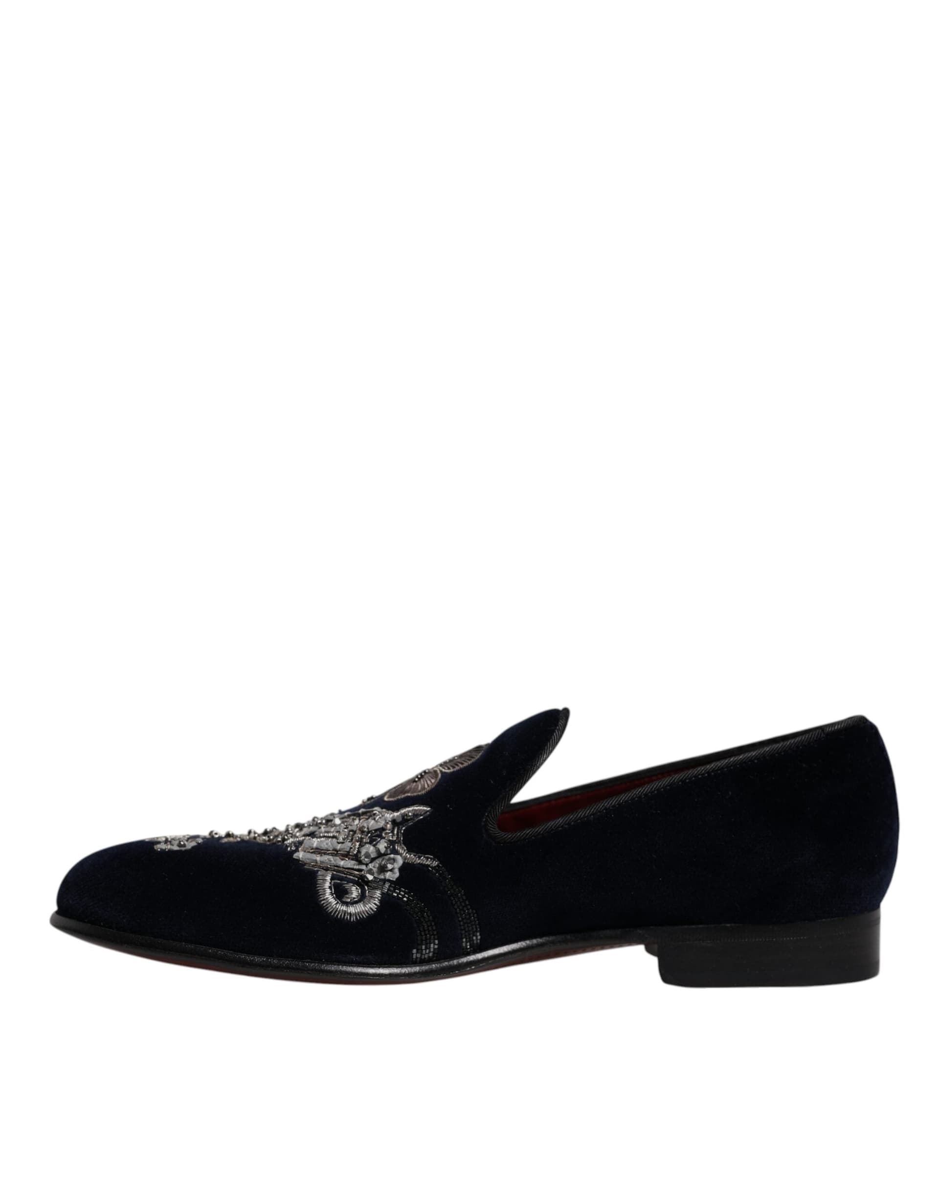 Dolce & Gabbana Black Velvet Floral Gun Loafers Dress Shoes - 4
