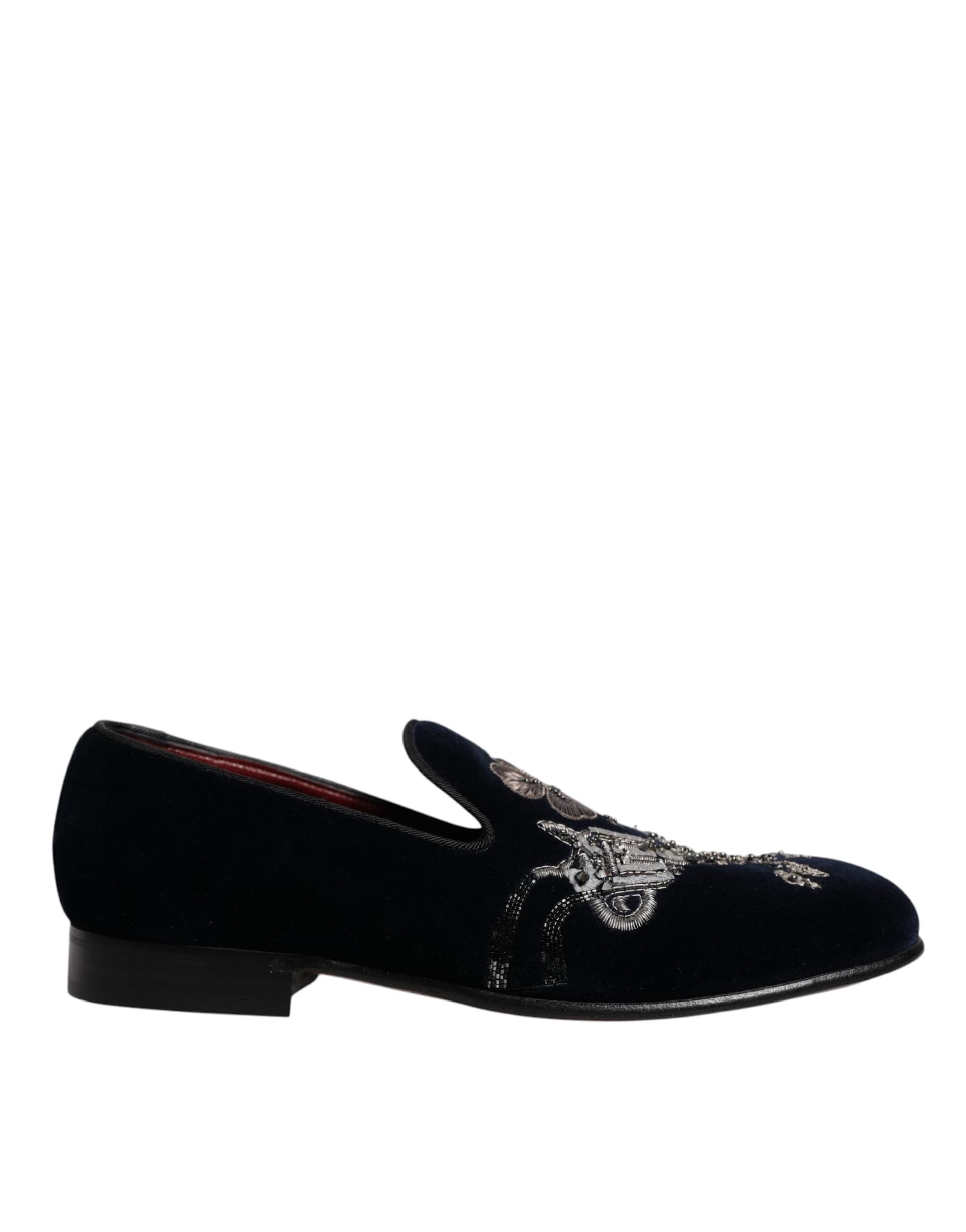 Dolce & Gabbana Black Velvet Floral Gun Loafers Dress Shoes - 6