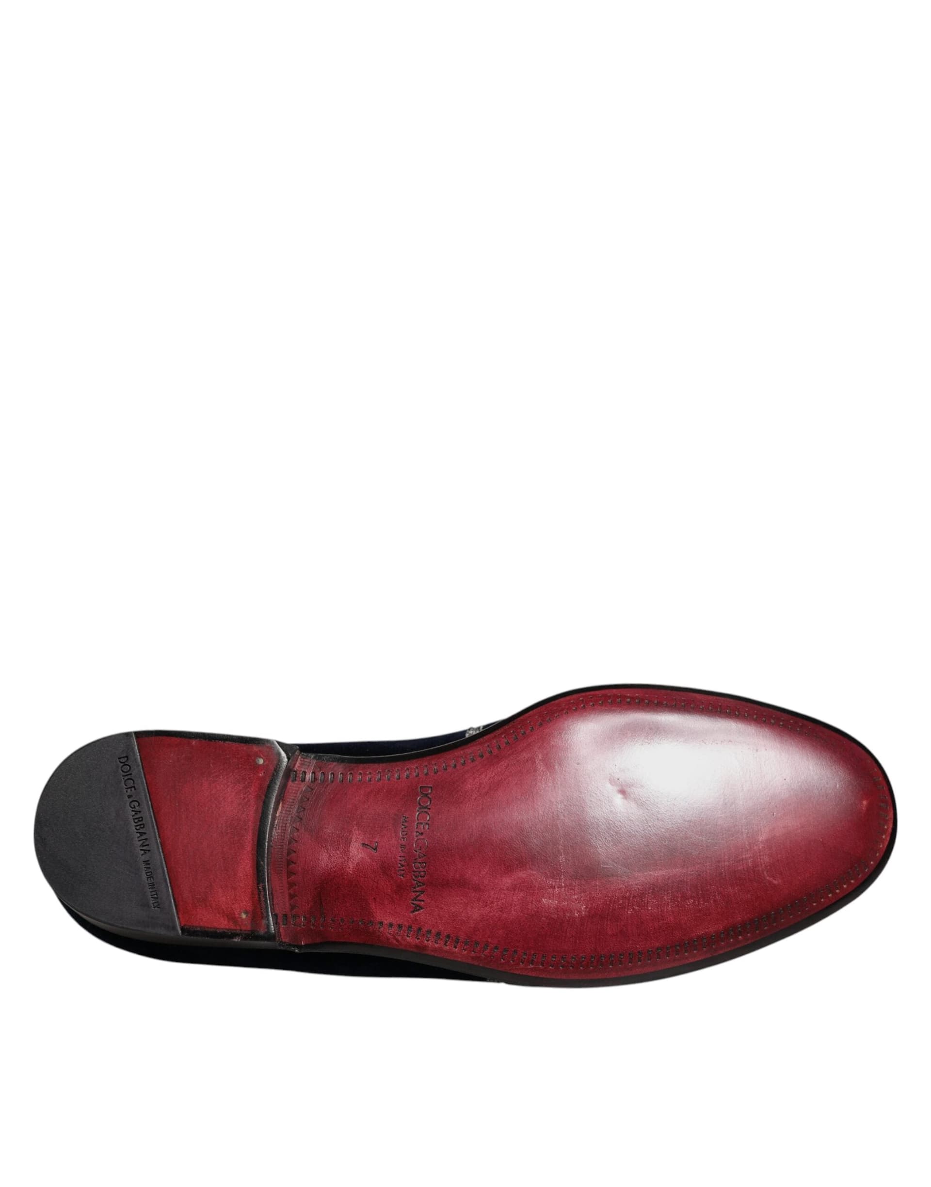 Dolce & Gabbana Black Velvet Floral Gun Loafers Dress Shoes - 7