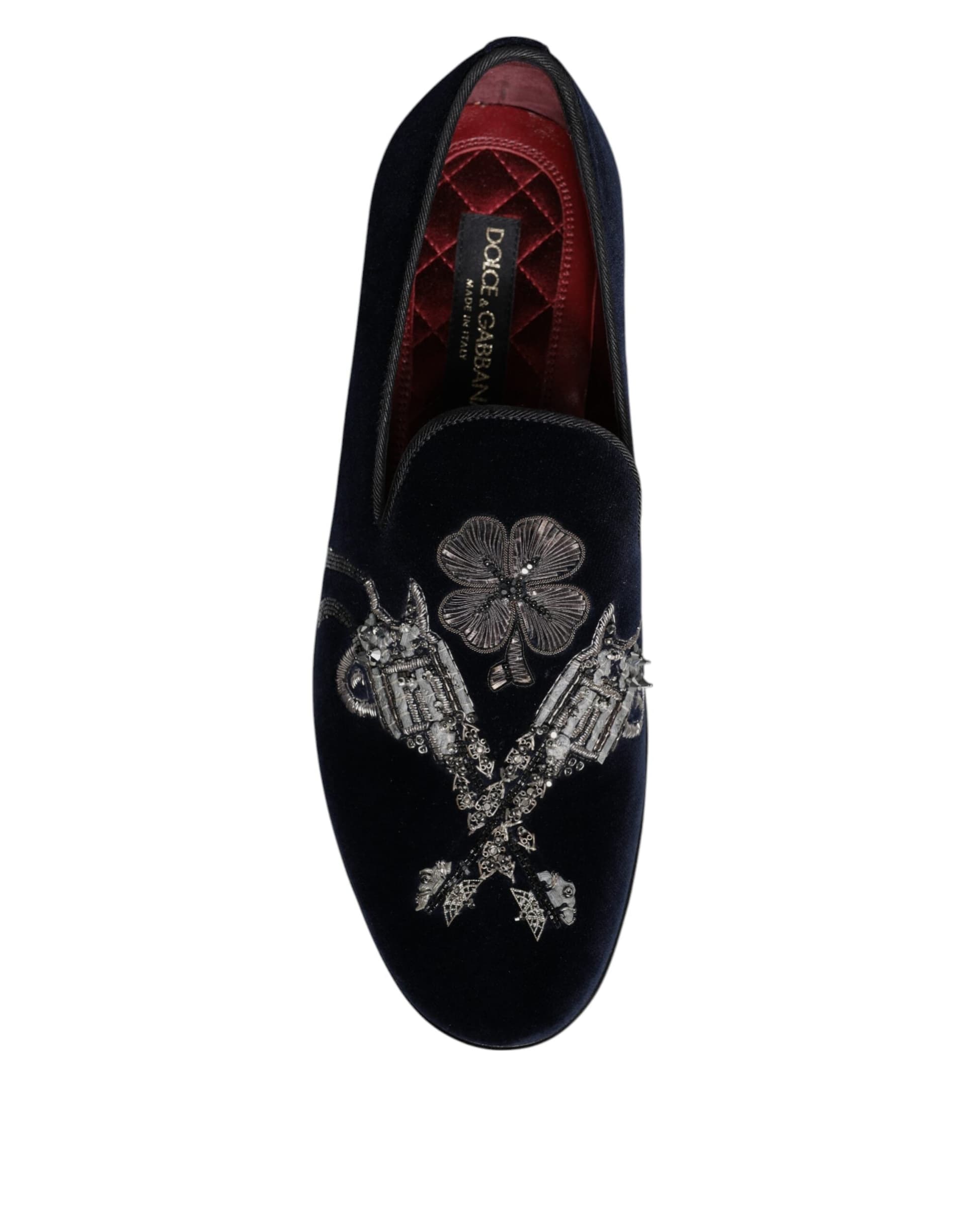 Dolce & Gabbana Black Velvet Floral Gun Loafers Dress Shoes - 8