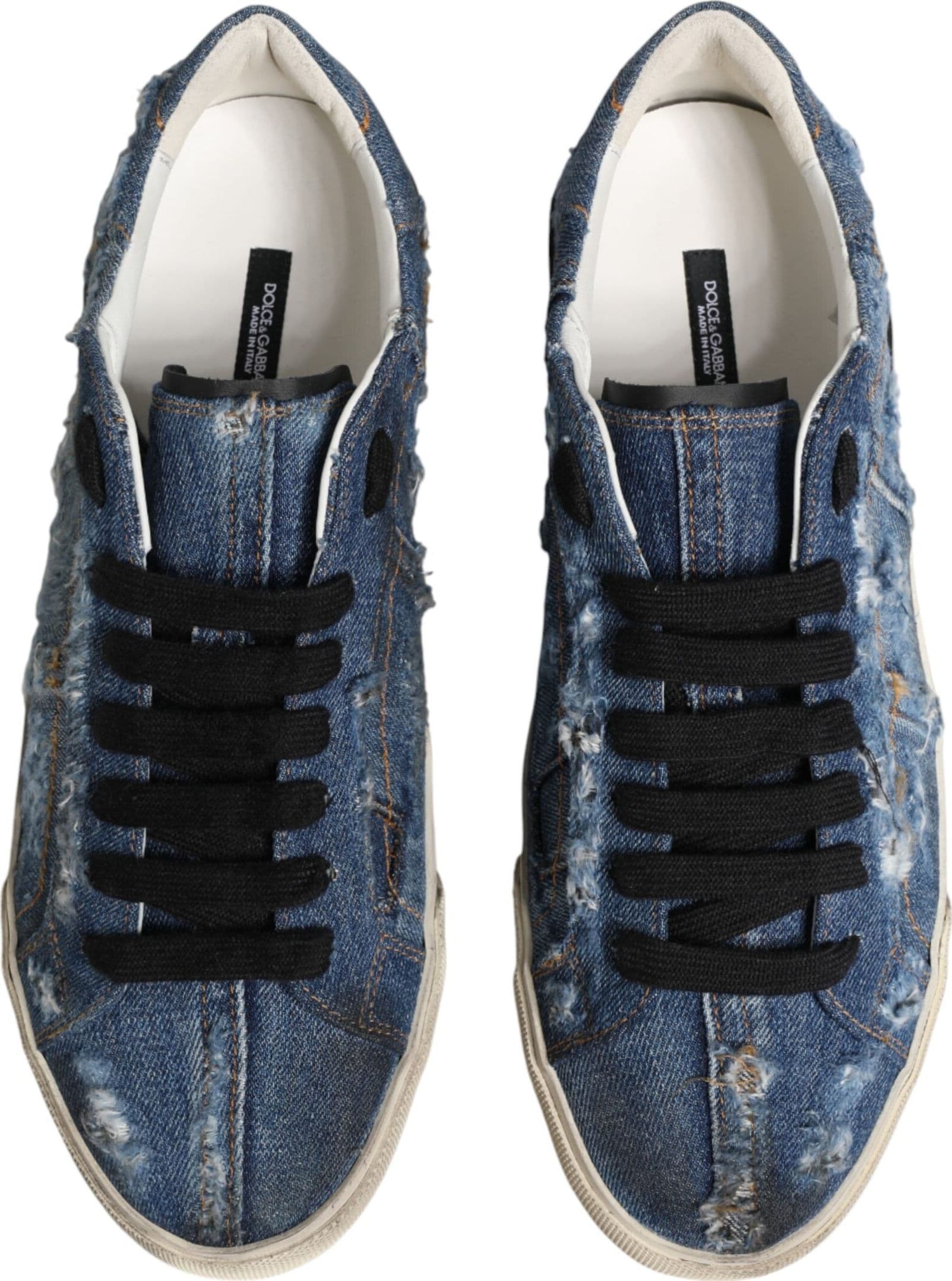 Dolce & Gabbana Blue Distressed Denim Low Top Sneakers Shoes - 2