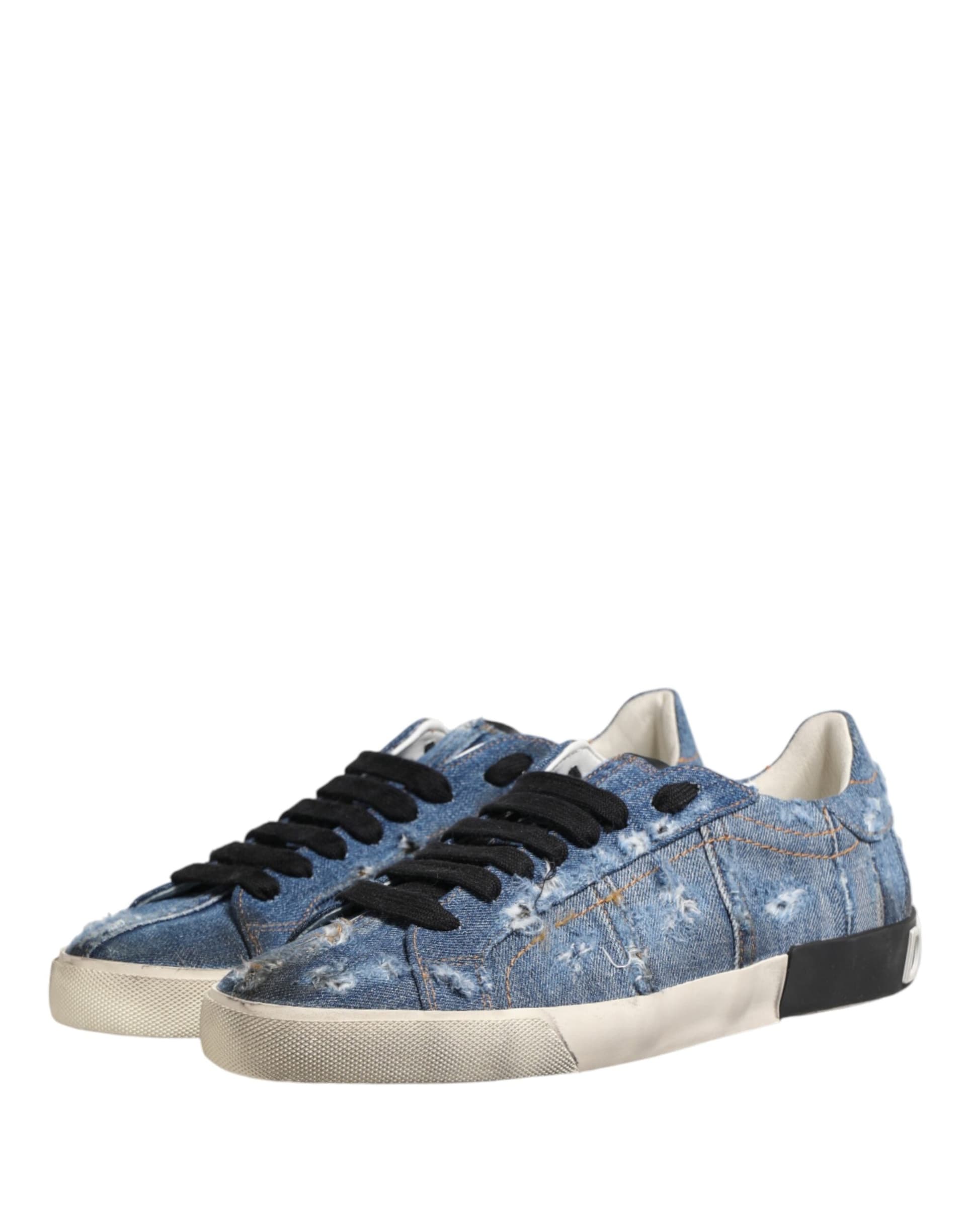 Dolce & Gabbana Blue Distressed Denim Low Top Sneakers Shoes - 3