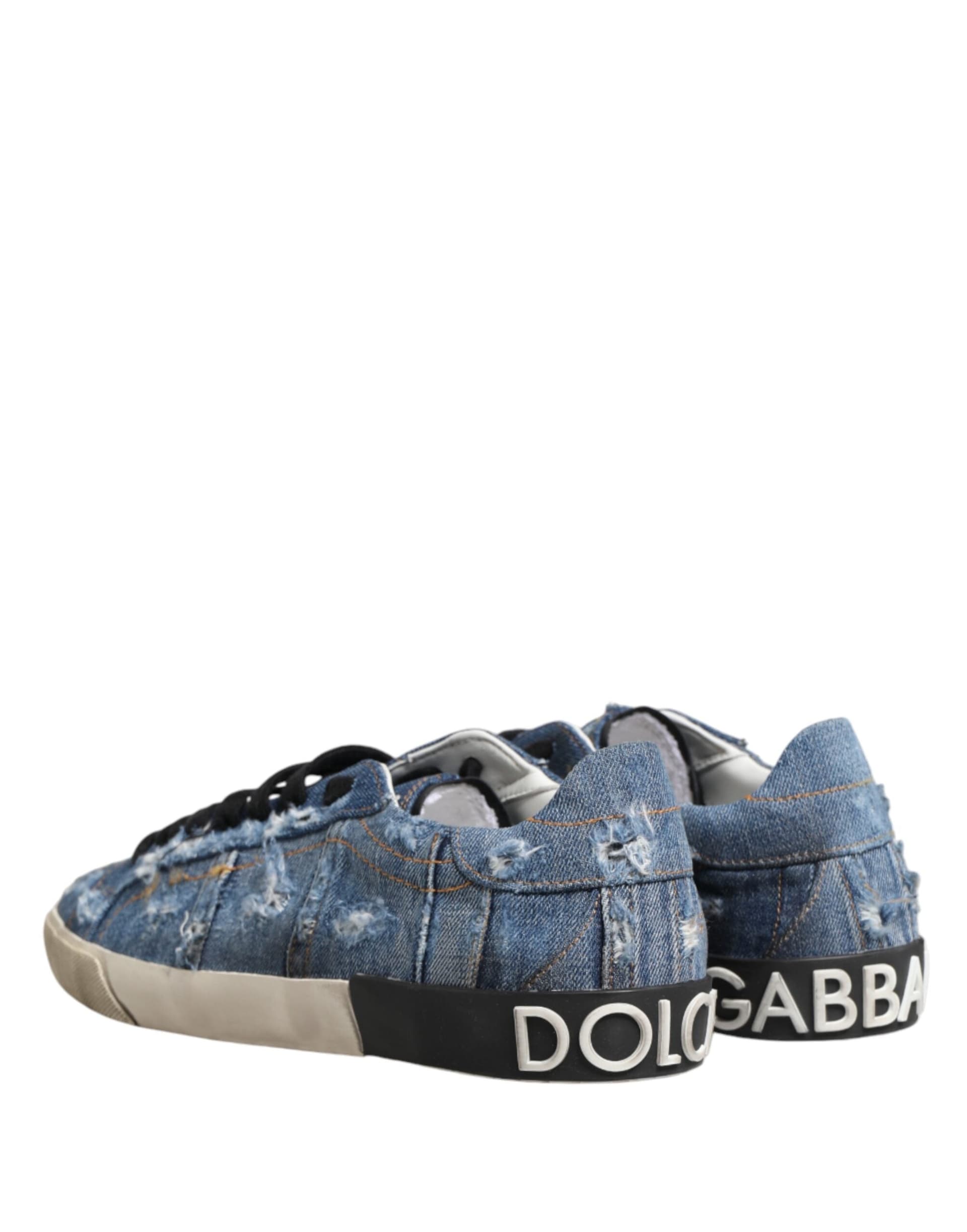 Dolce & Gabbana Blue Distressed Denim Low Top Sneakers Shoes - 4