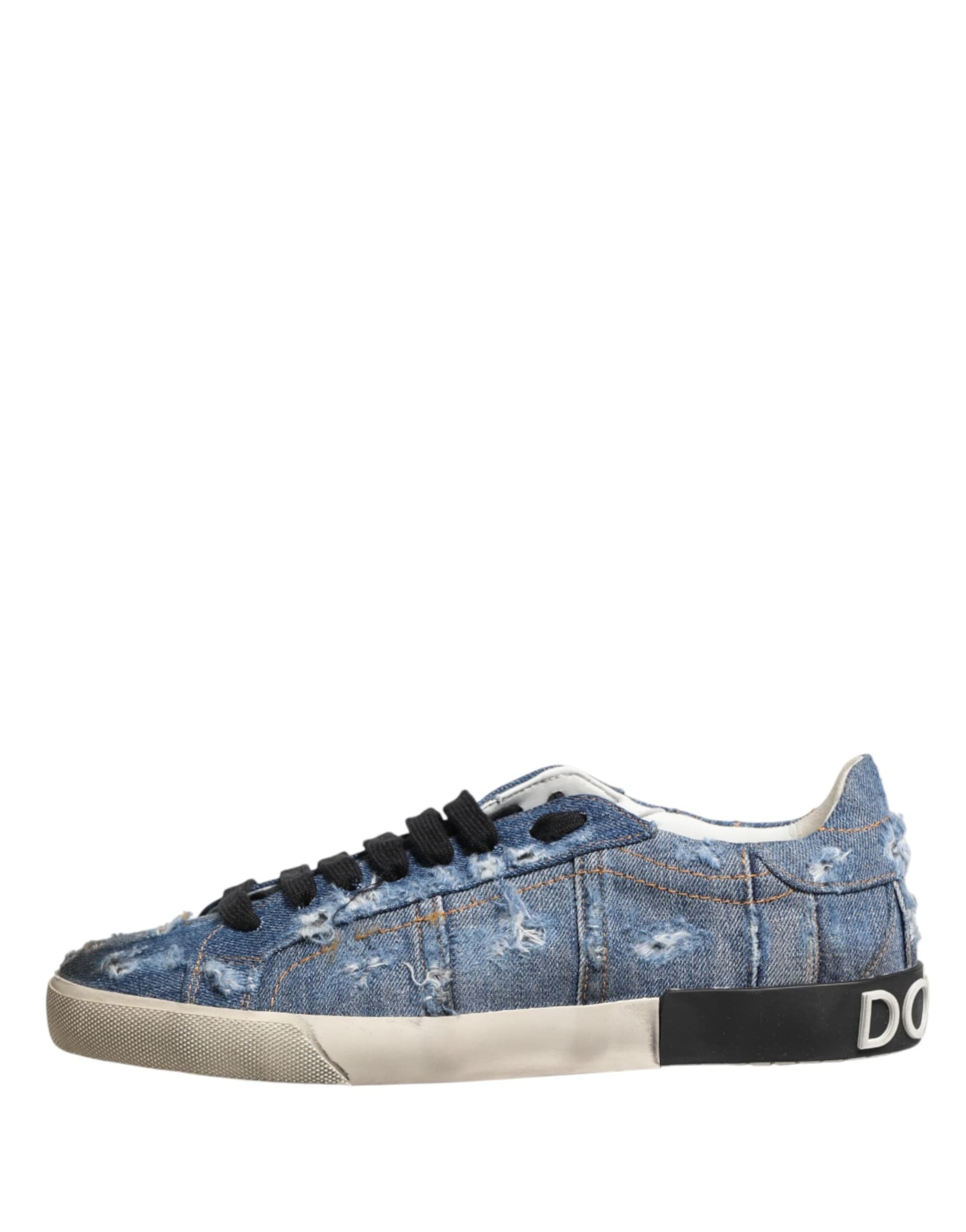 Dolce & Gabbana Blue Distressed Denim Low Top Sneakers Shoes - 5