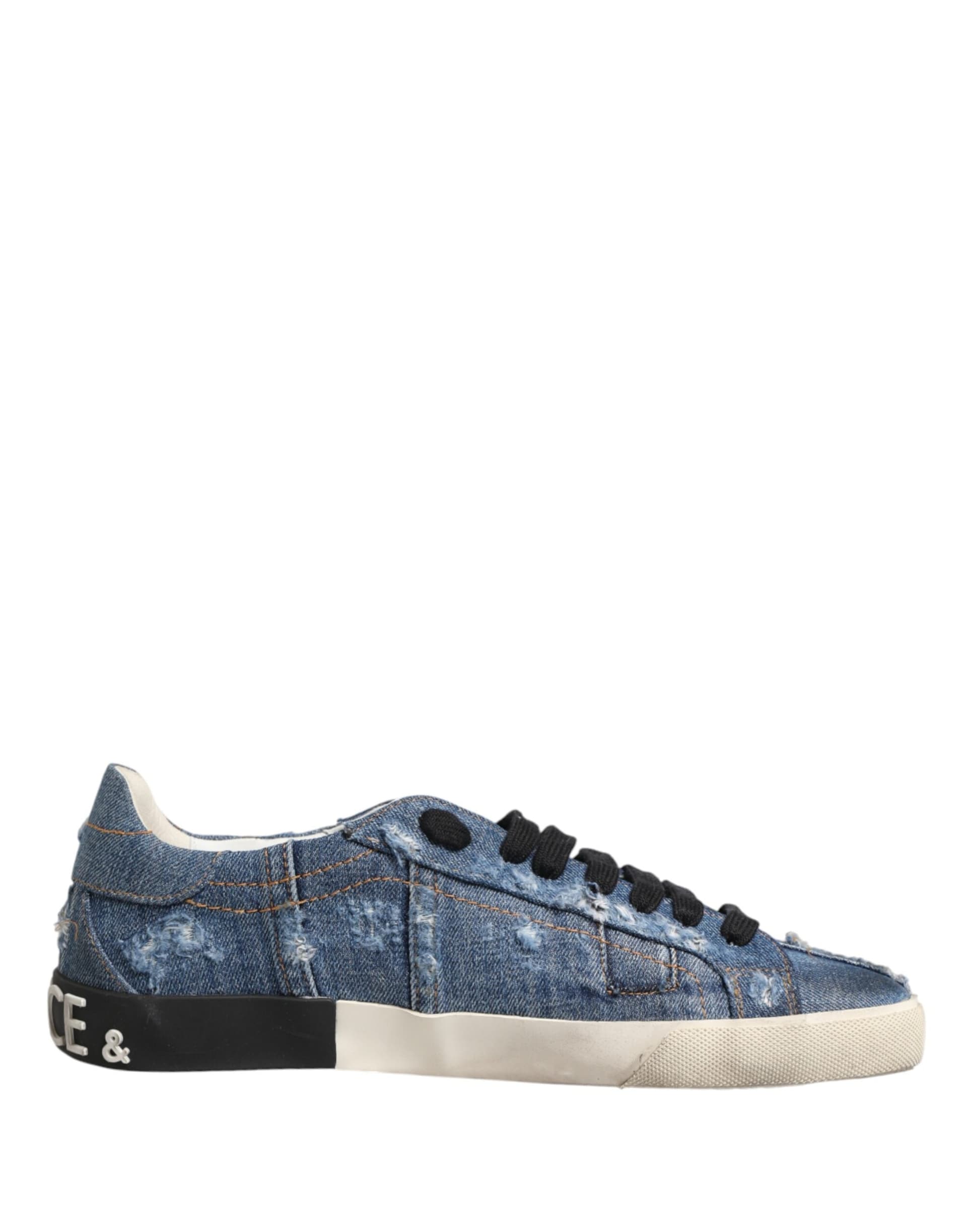 Dolce & Gabbana Blue Distressed Denim Low Top Sneakers Shoes - 7