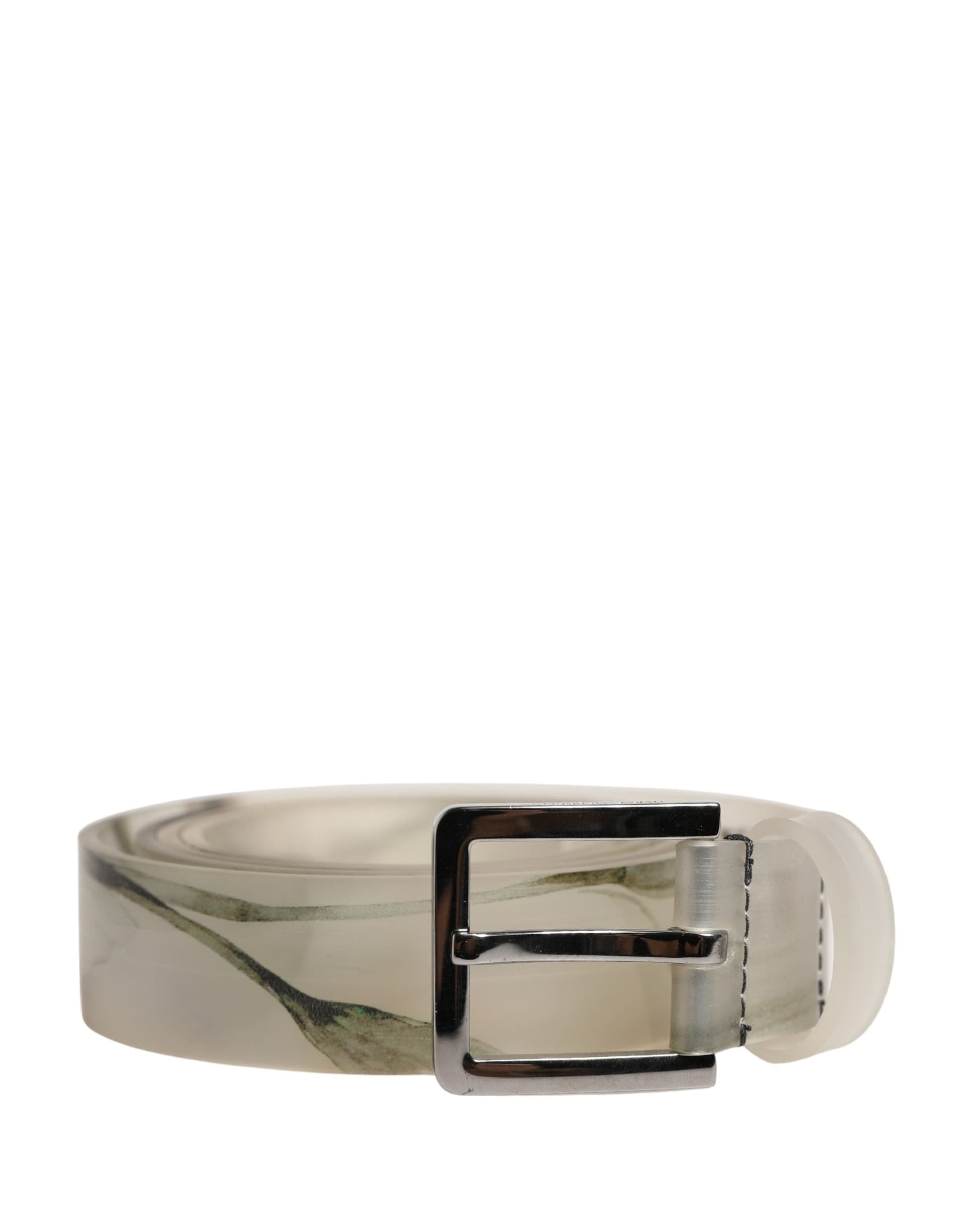 Dolce & Gabbana Men White Floral PVC Silver Metal Buckle Belt - 2