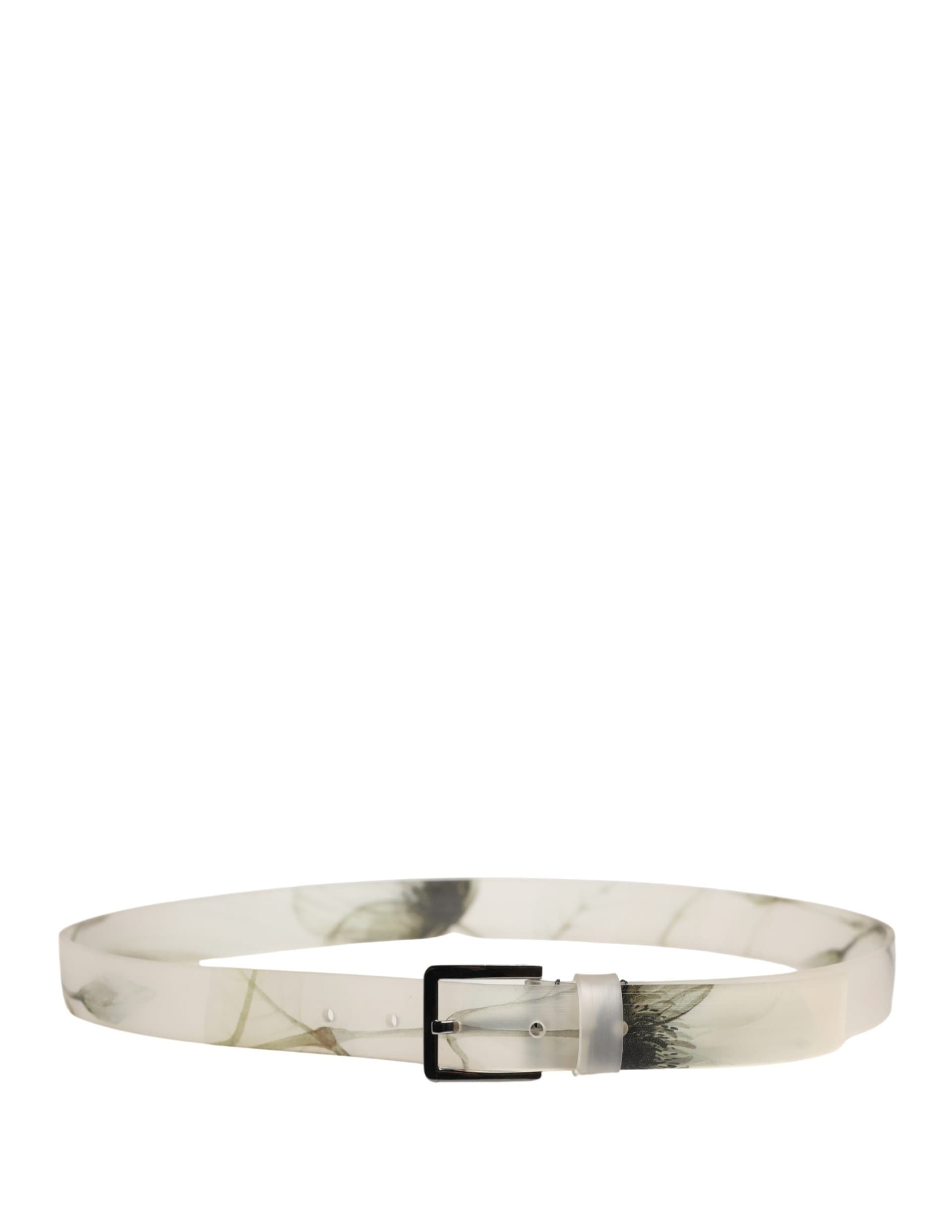 Dolce & Gabbana Men White Floral PVC Silver Metal Buckle Belt - 3