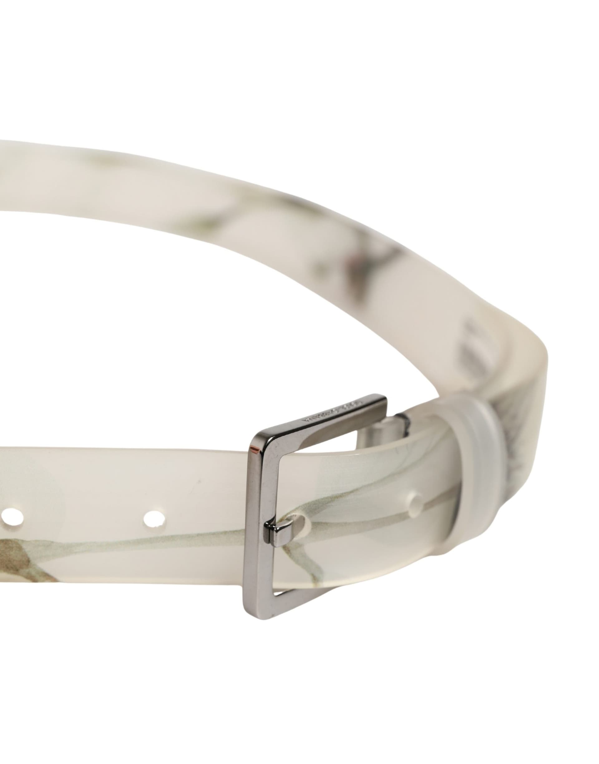 Dolce & Gabbana Men White Floral PVC Silver Metal Buckle Belt - 4