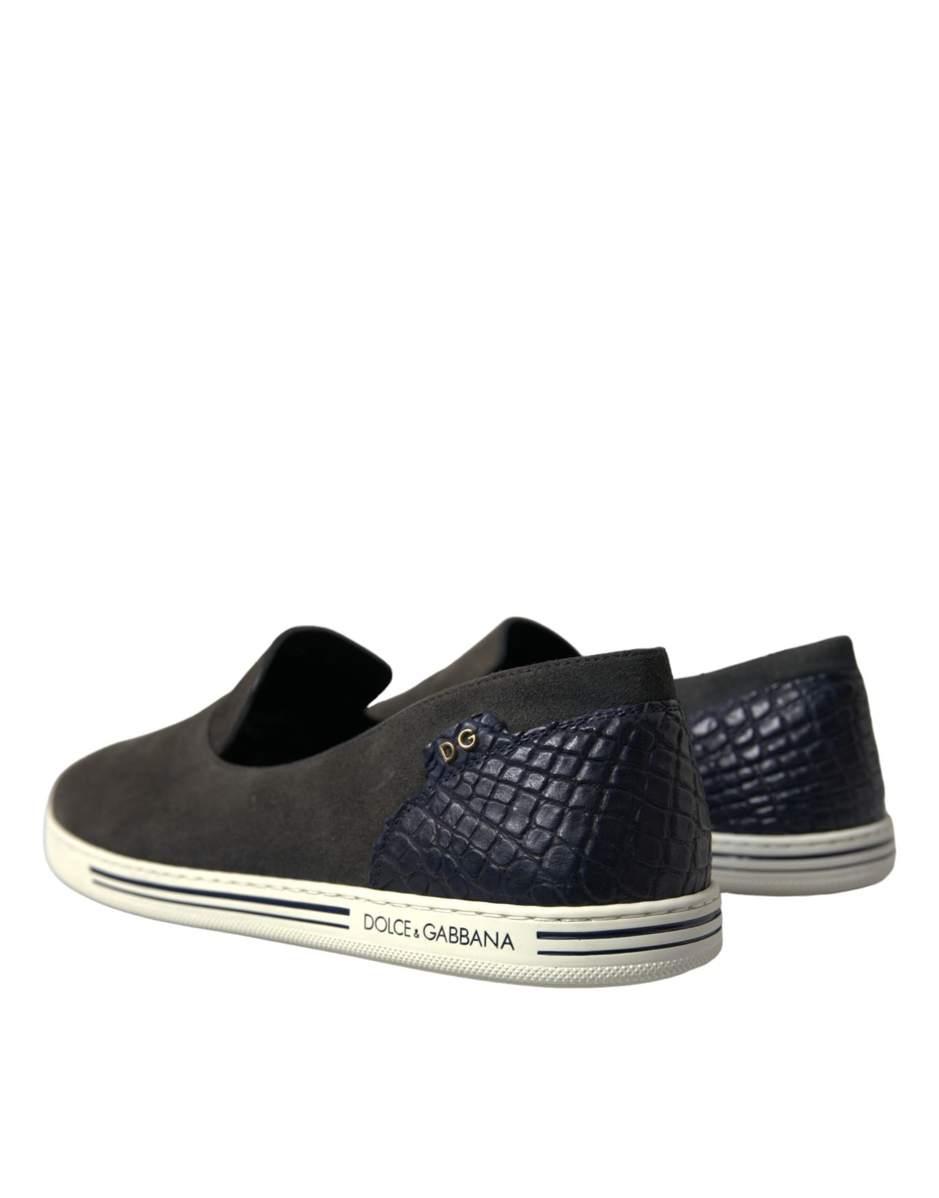 Dolce & Gabbana Blue Suede Caiman Men Loafers Slippers Shoes - 3