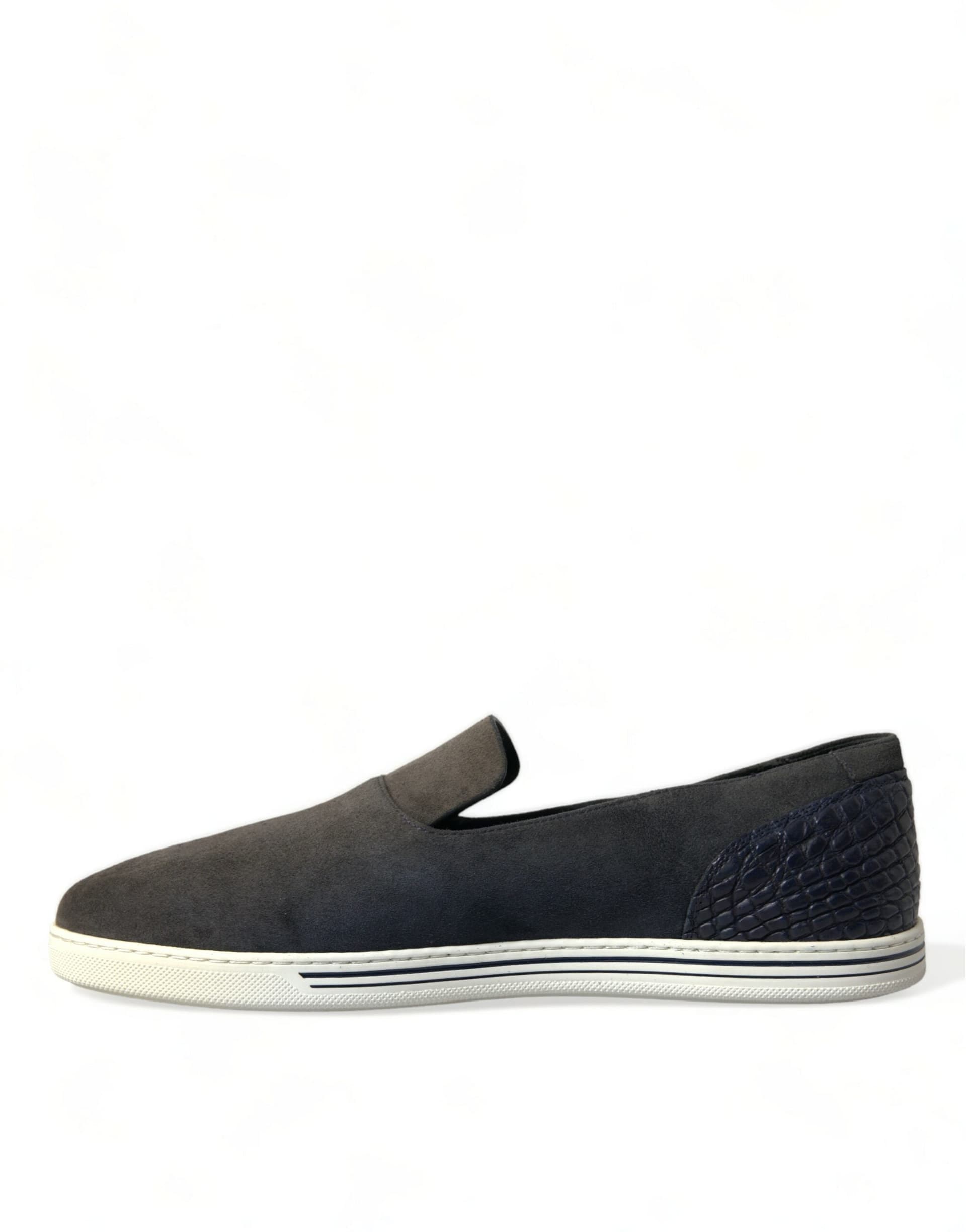 Dolce & Gabbana Blue Suede Caiman Men Loafers Slippers Shoes - 4