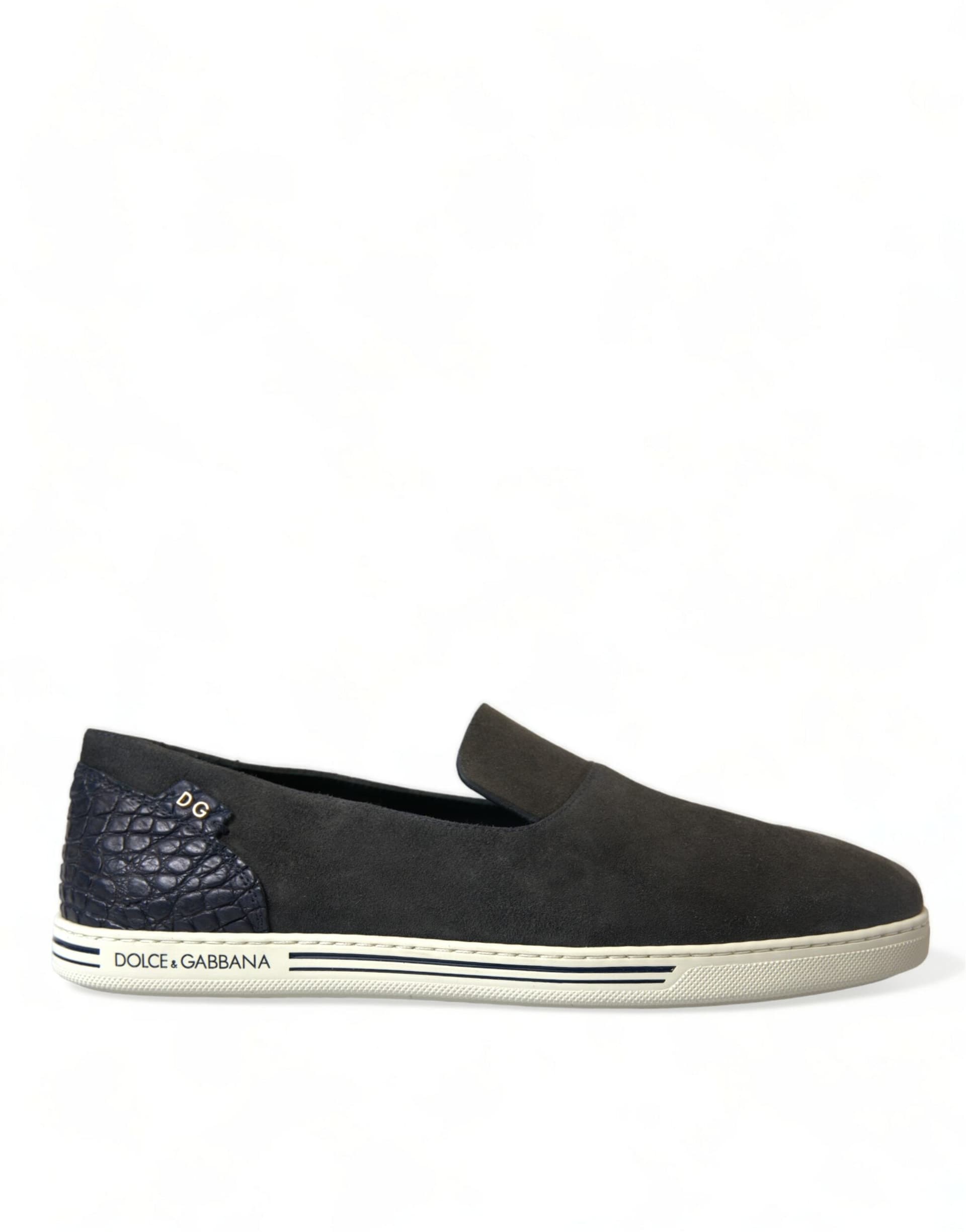 Dolce & Gabbana Blue Suede Caiman Men Loafers Slippers Shoes - 5