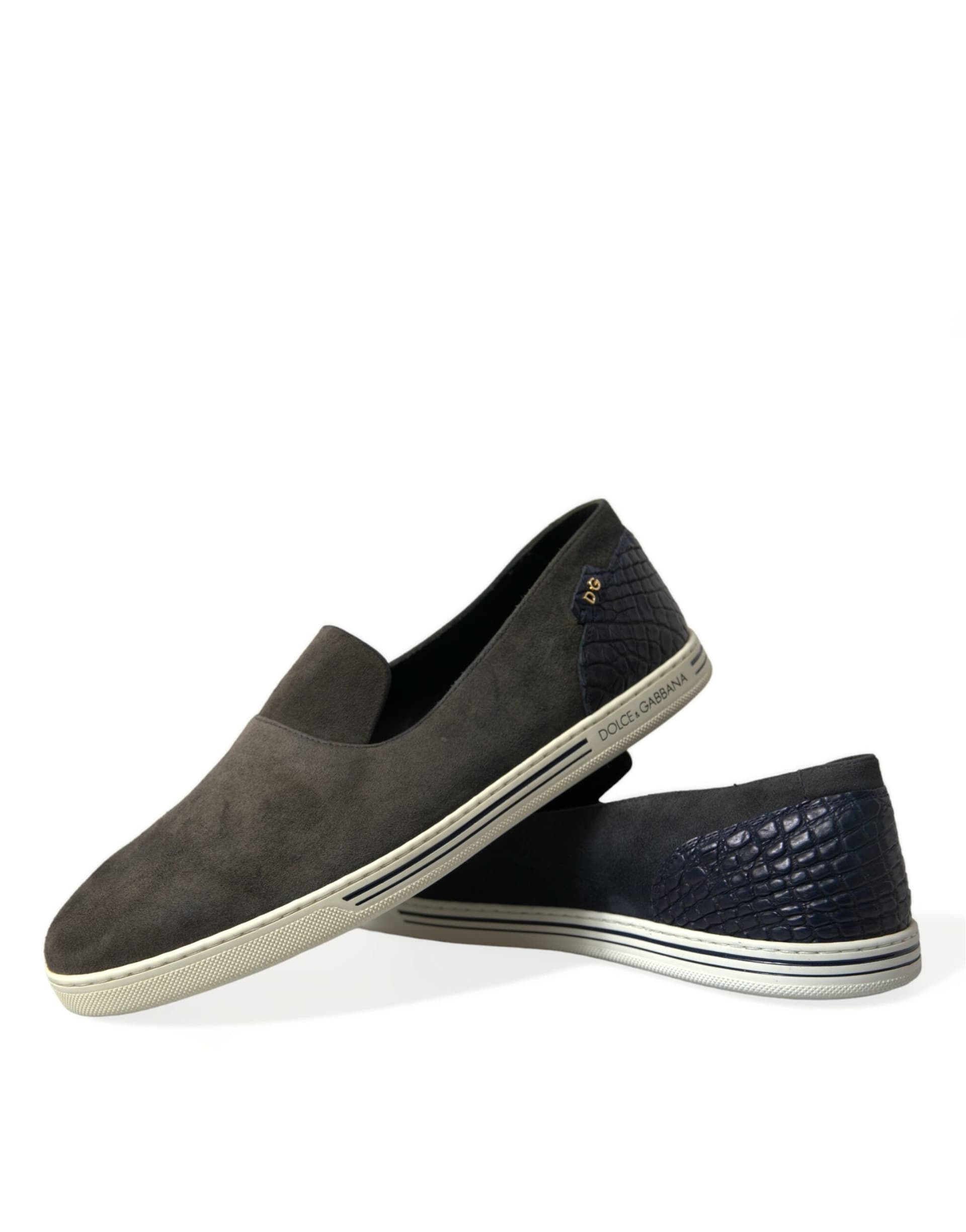 Dolce & Gabbana Blue Suede Caiman Men Loafers Slippers Shoes - 7