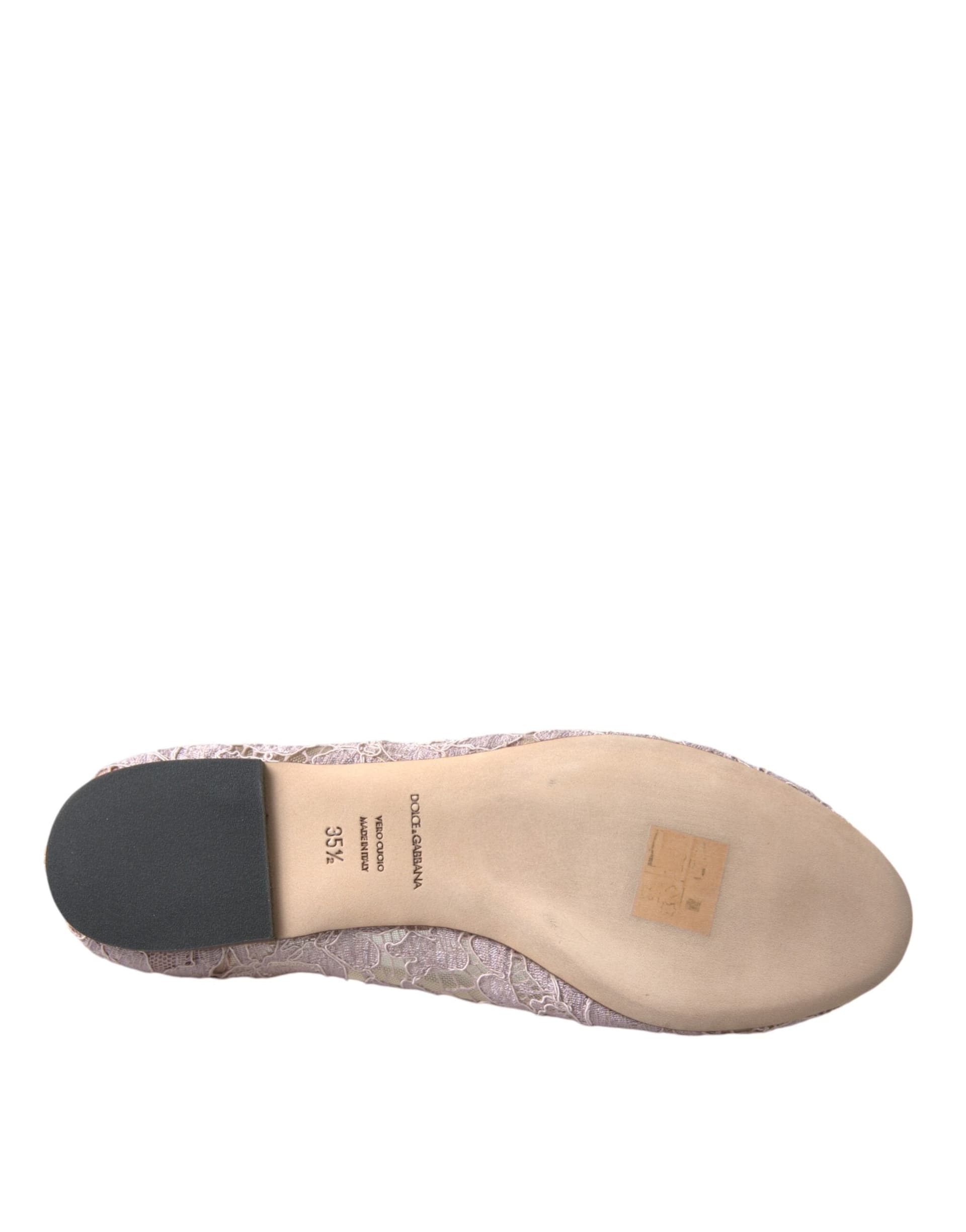 Dolce & Gabbana Pink Lace Crystal Ballet Flats Loafers Shoes - 7
