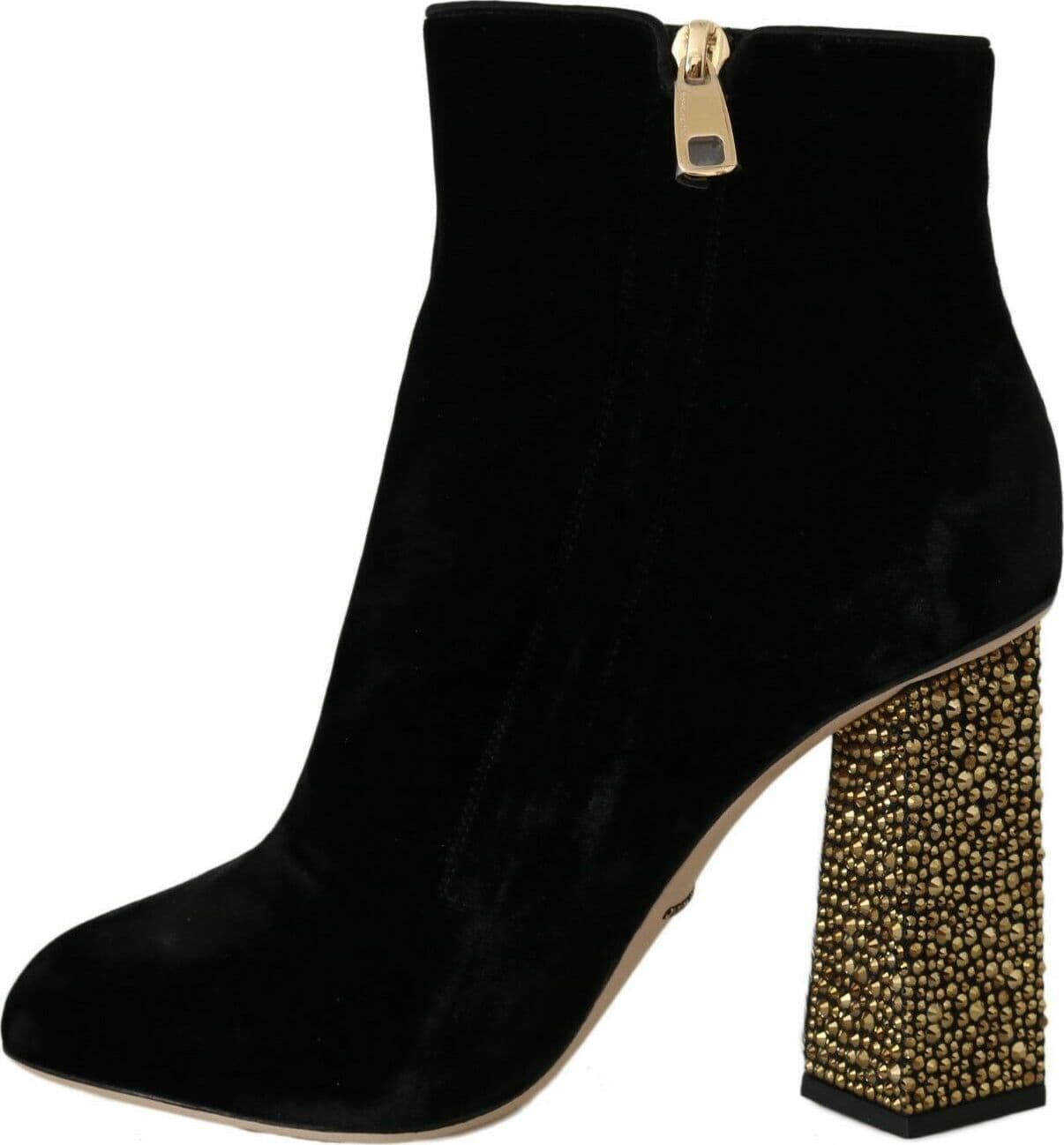 Dolce & Gabbana Black Velvet Crystal Square Heels Shoes - 2