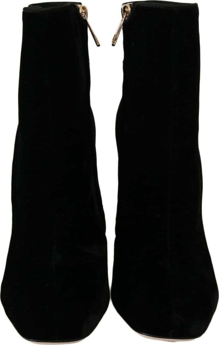 Dolce & Gabbana Black Velvet Crystal Square Heels Shoes - 5