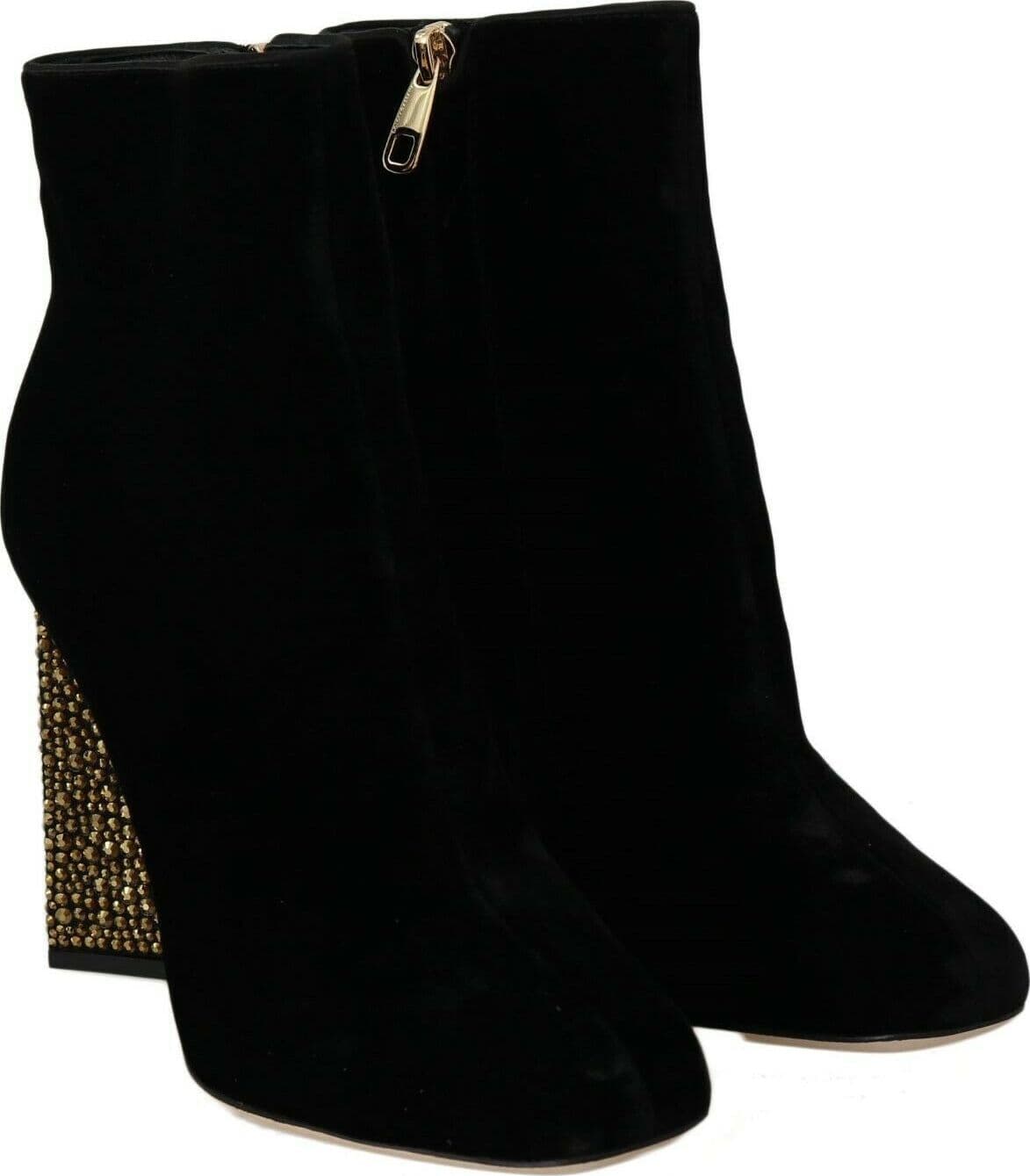 Dolce & Gabbana Black Velvet Crystal Square Heels Shoes - 6