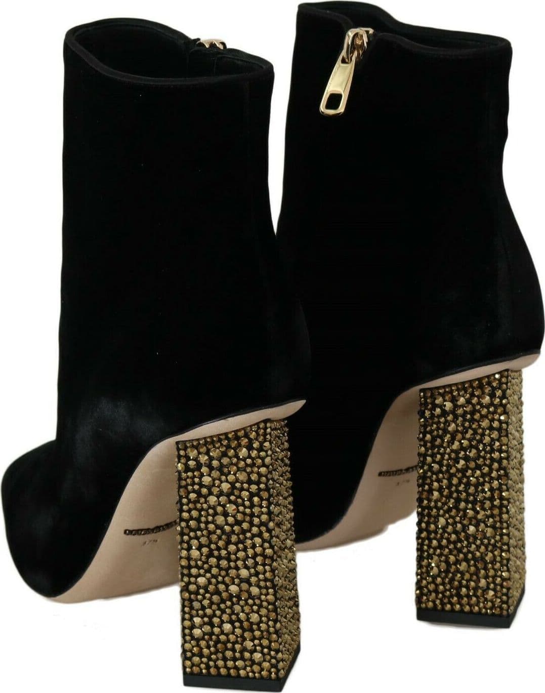 Dolce & Gabbana Black Velvet Crystal Square Heels Shoes - 7