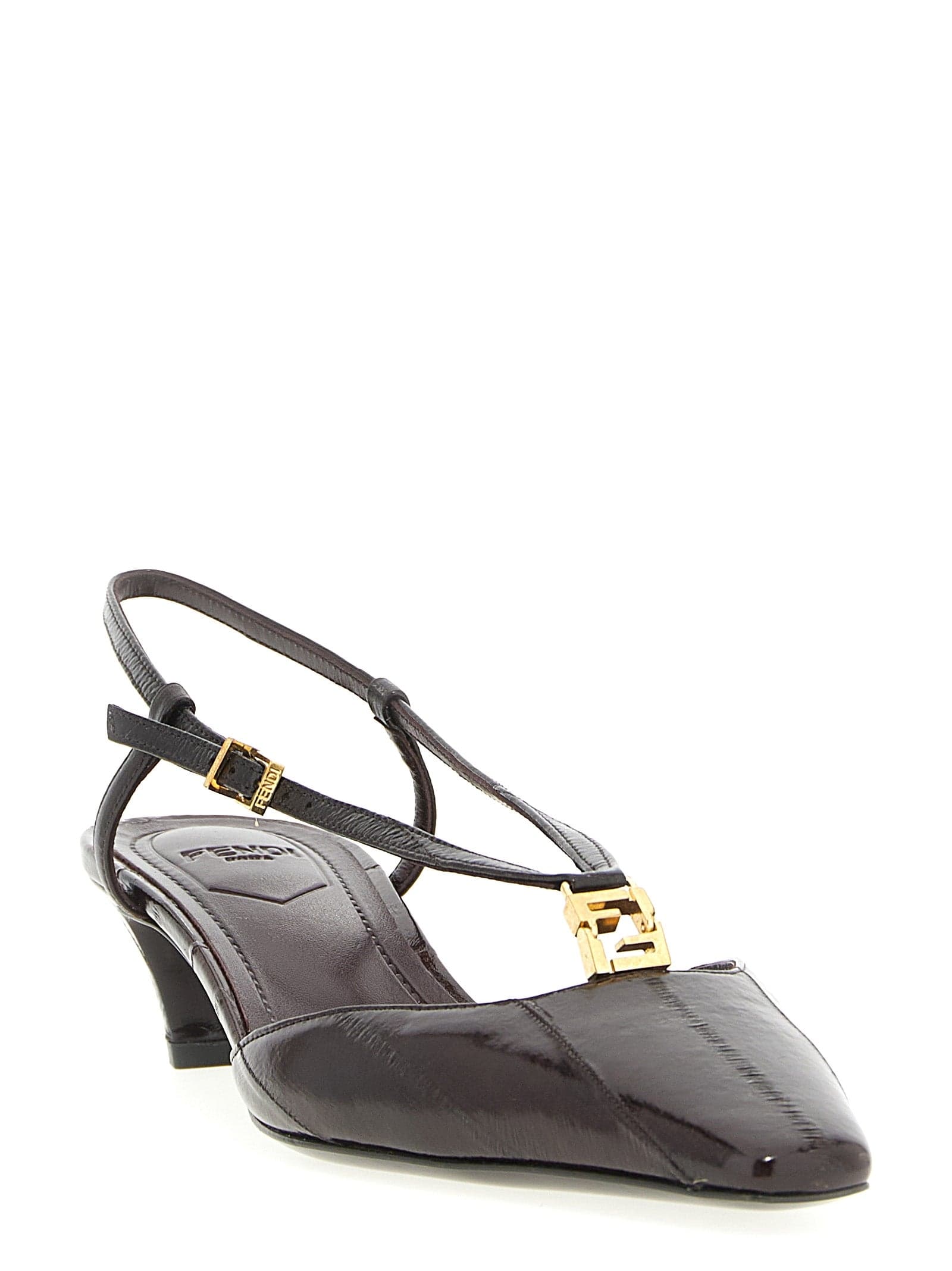 Fendi Brown Lamb Leather Mid Heel Pumps - 2