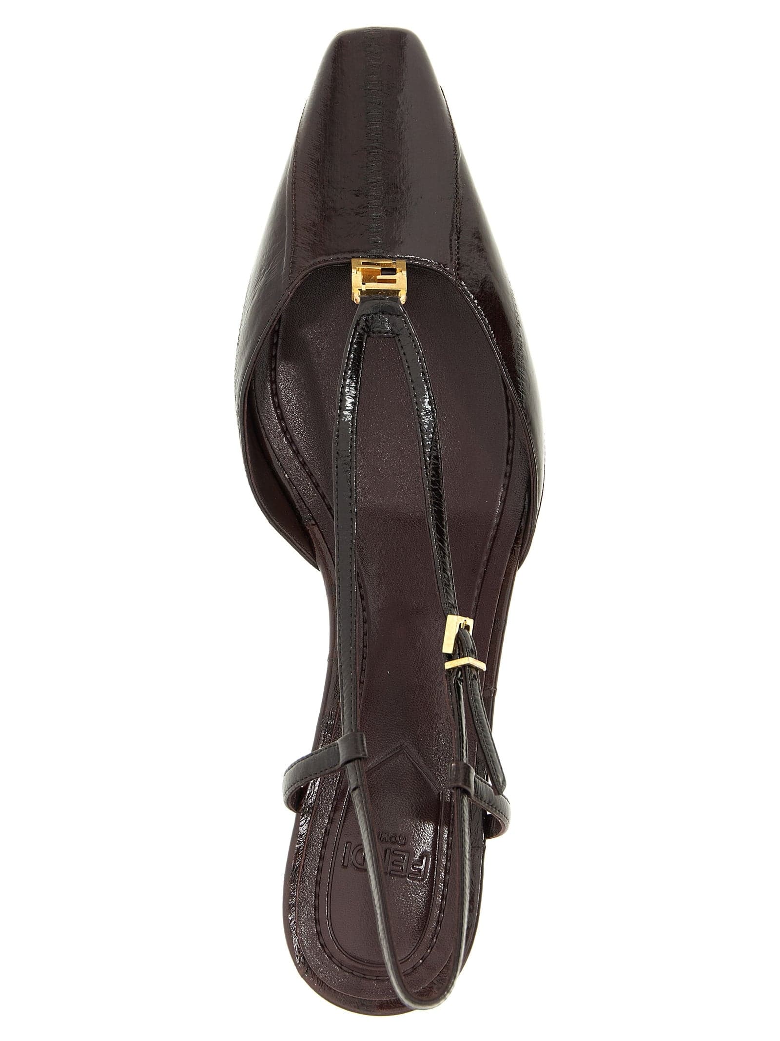Fendi Brown Lamb Leather Mid Heel Pumps - 4