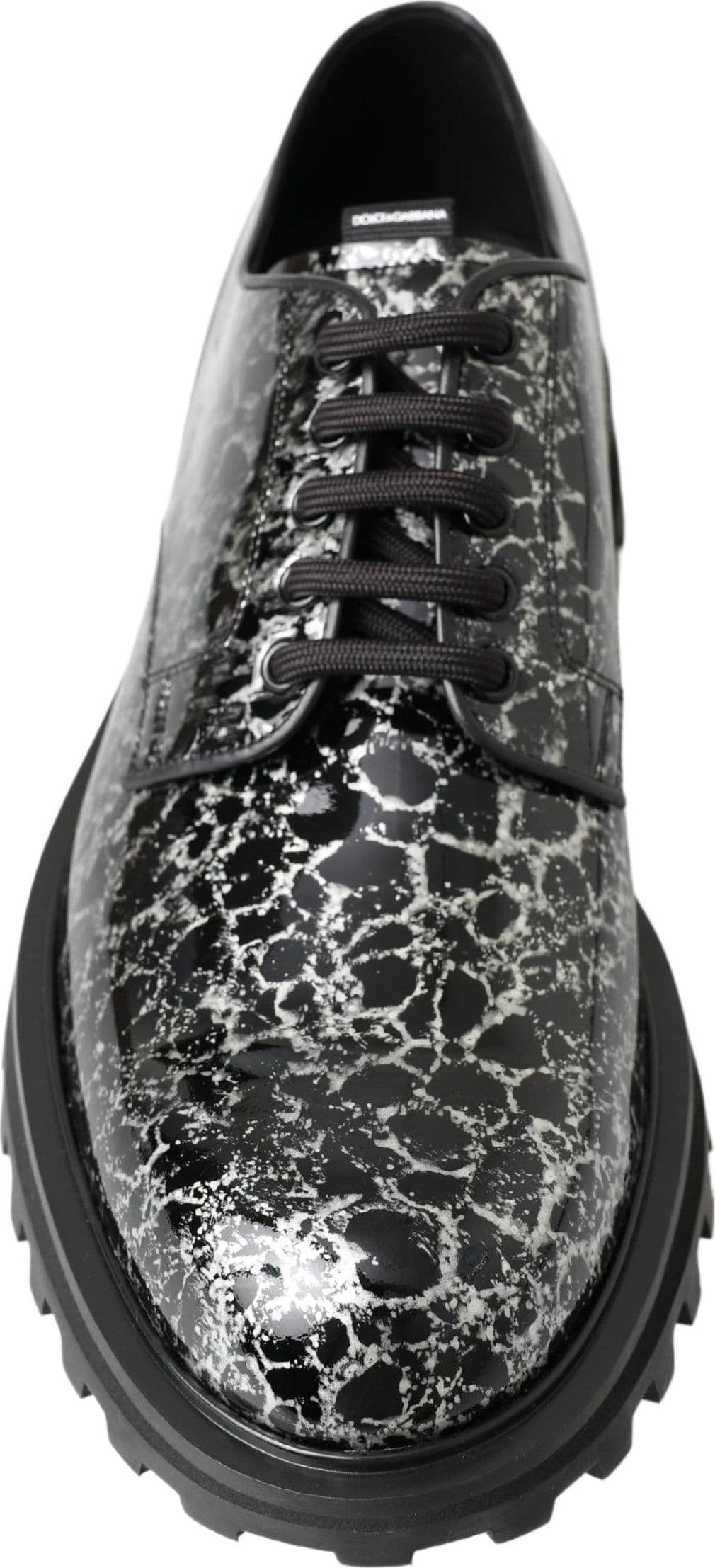 Dolce & Gabbana Black White Derby Patent Leather Shoes - 3