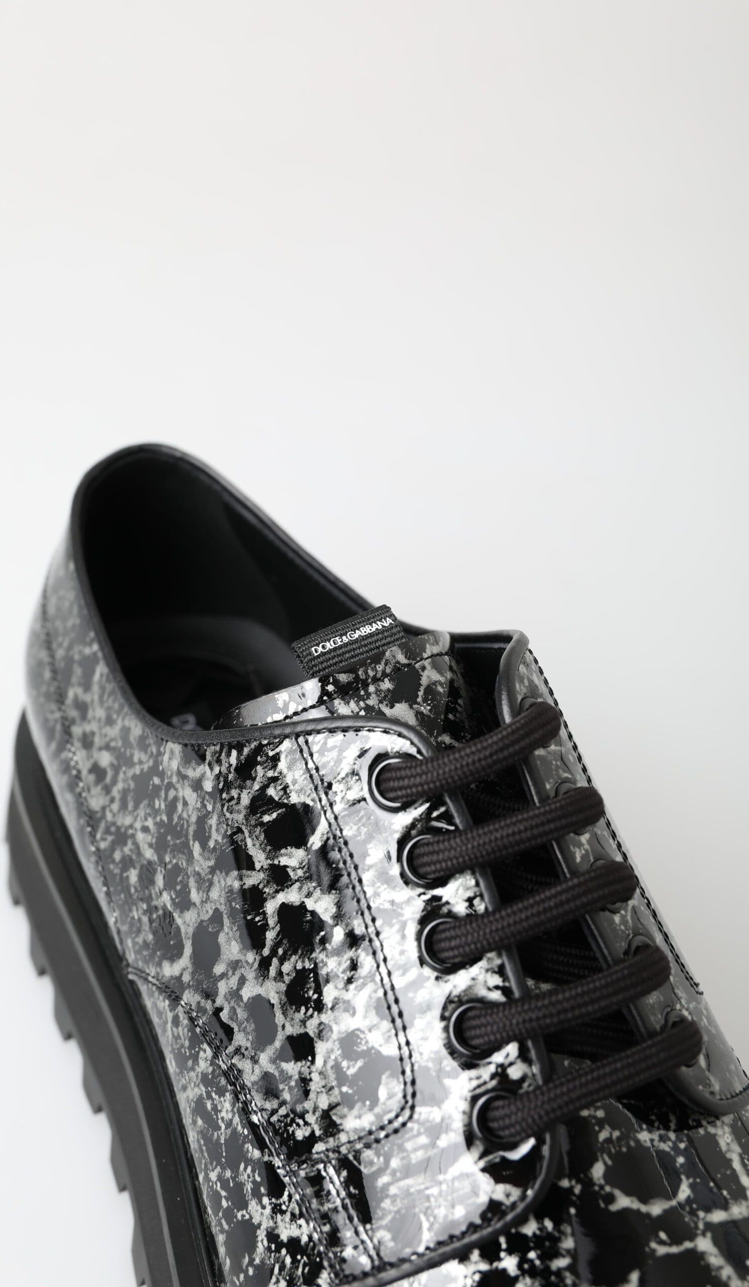 Dolce & Gabbana Black White Derby Patent Leather Shoes - 4