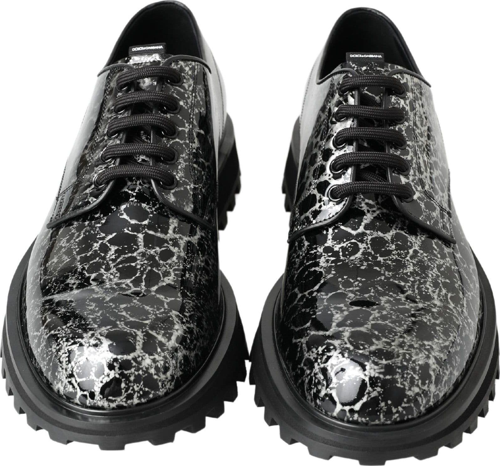 Dolce & Gabbana Black White Derby Patent Leather Shoes - 5